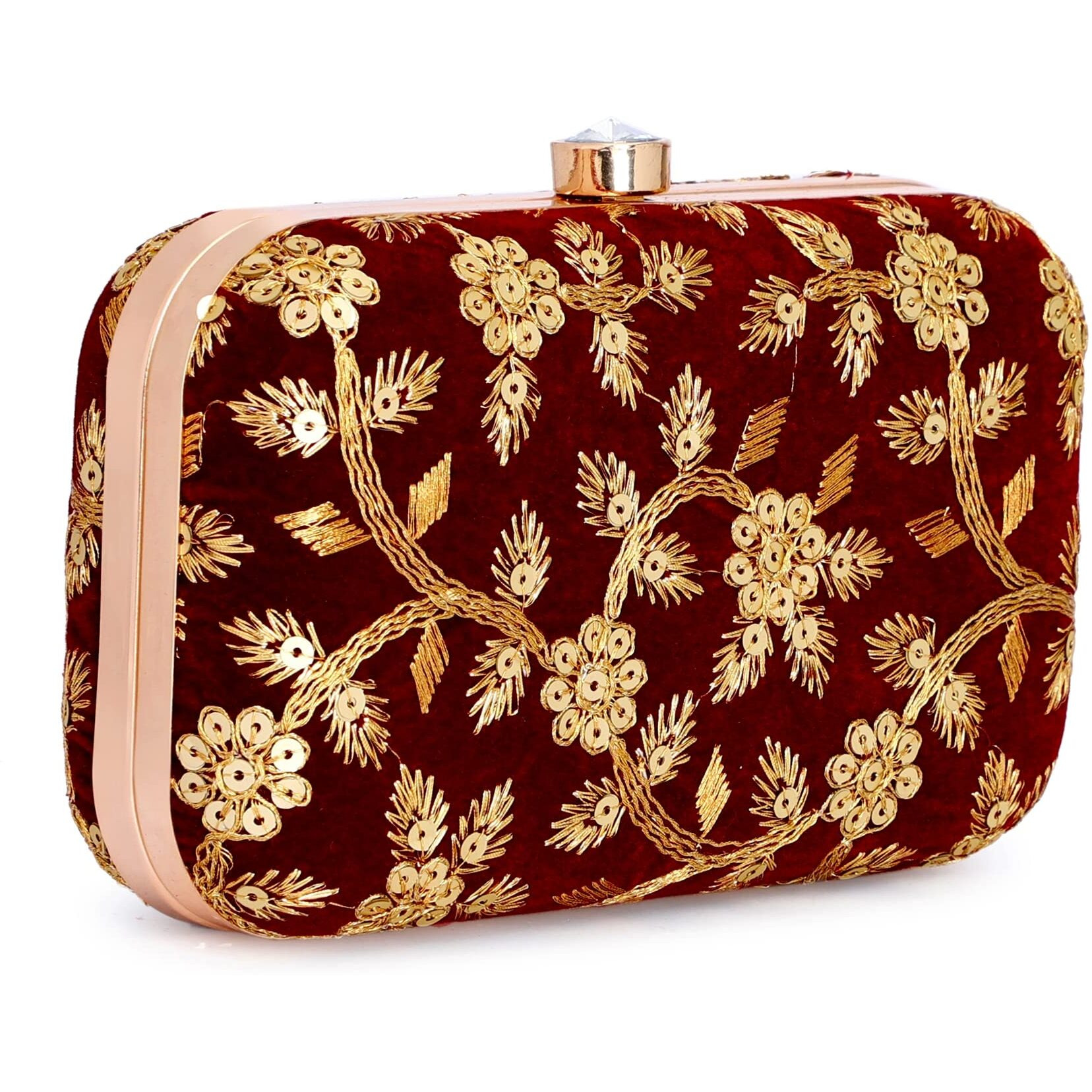 Tooba Women Handicraft Hand Embroidered Box Clutch Bag Purse For Bridal, Casual, Wedding (Maroon Flower)