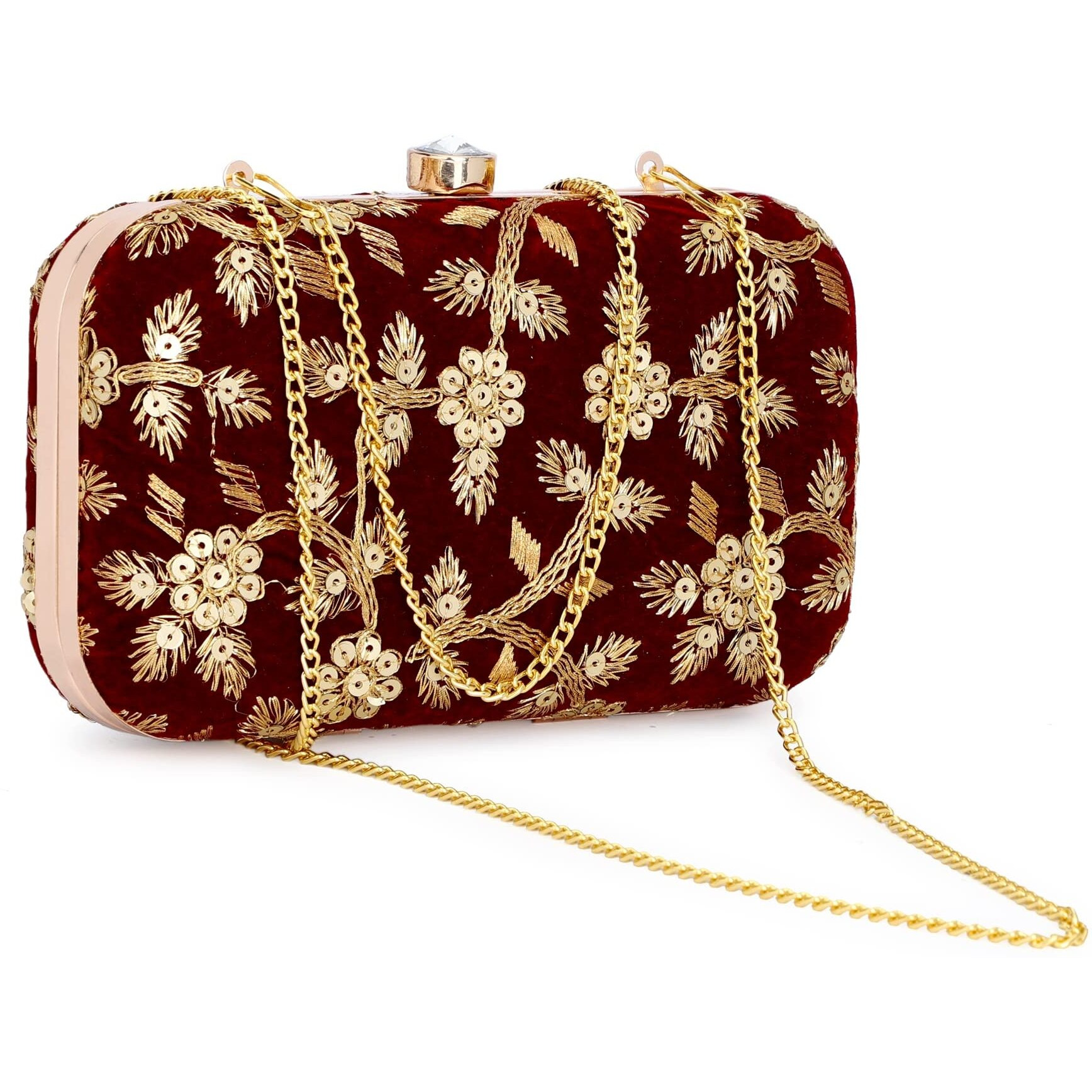 Tooba Women Handicraft Hand Embroidered Box Clutch Bag Purse For Bridal, Casual, Wedding (Maroon Flower)