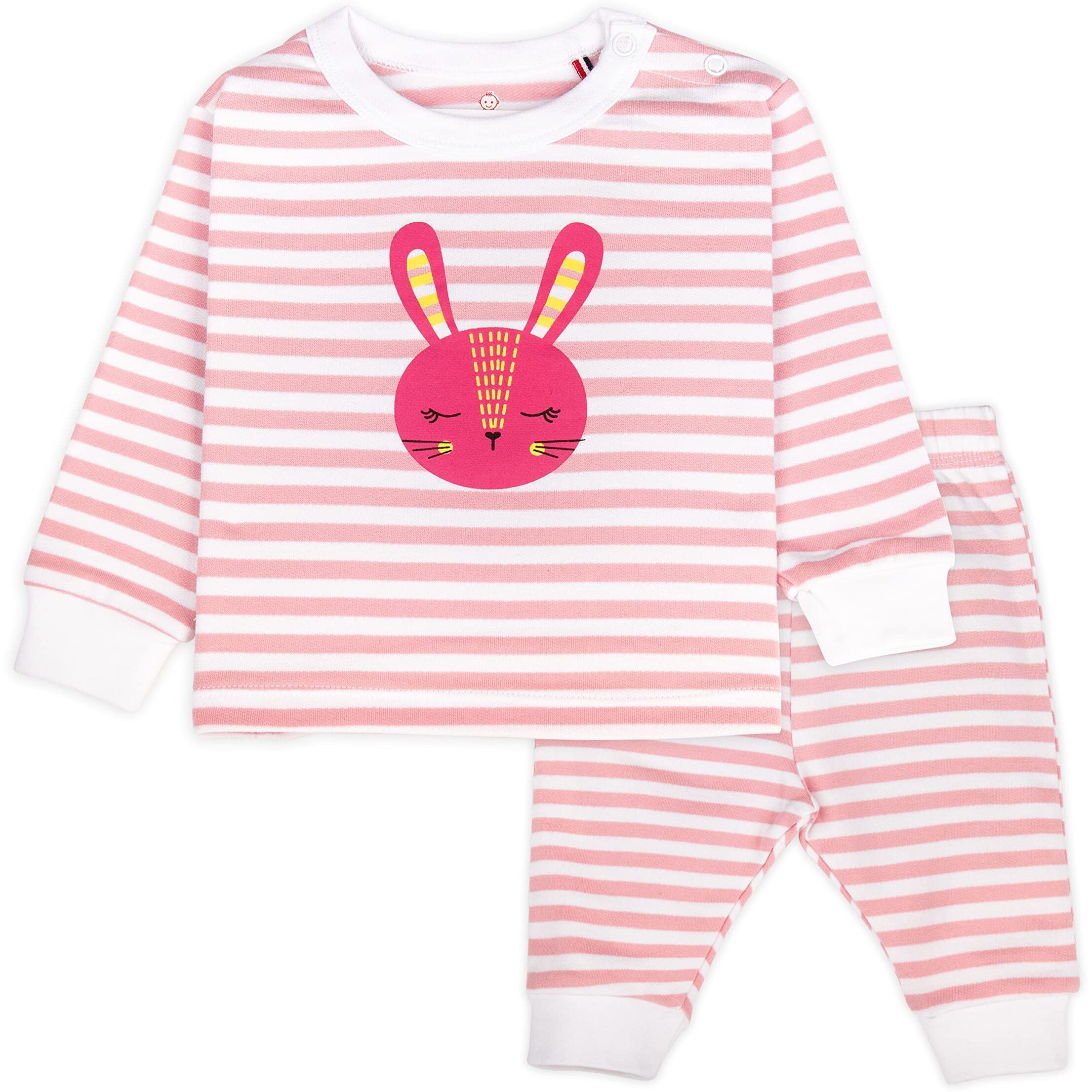 Ariel Cotton Fleece Clothing Sets For Boys & Girls - Unisex Winter Pink Bunny Clothing Sets Full Sleeve T-Shirt & Pant, Size- 3-6 Months