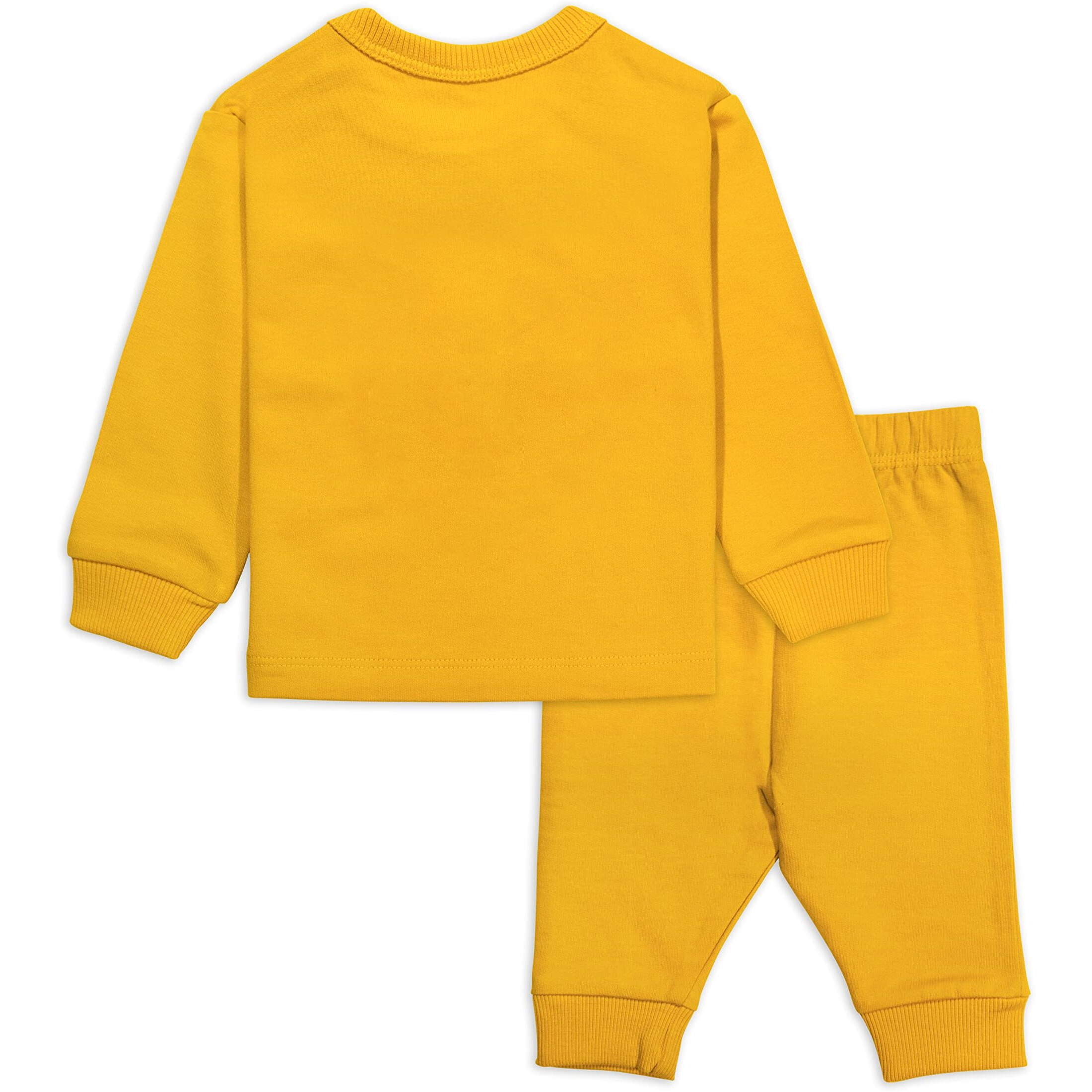 Ariel Cotton Fleece Clothing Sets For Boys & Girls - Unisex Winter Clothing Sets Full Sleeve T-Shirt & Pant (Yellow)