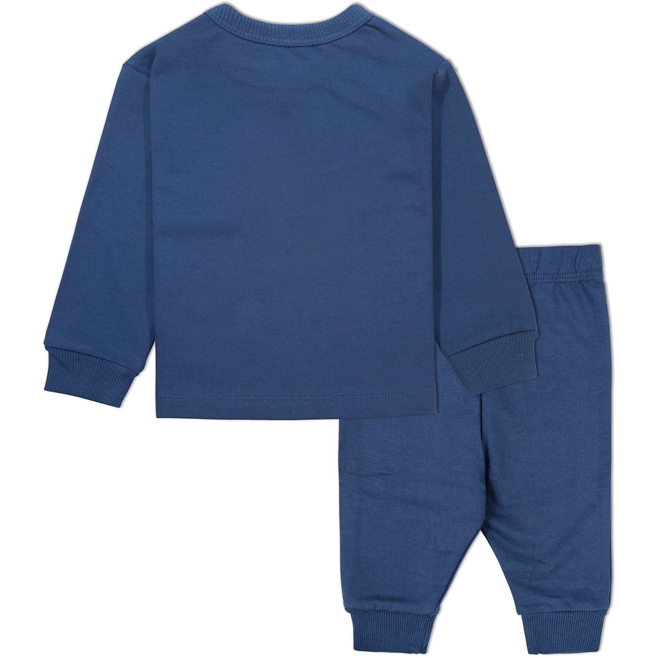 Ariel Cotton Fleece Clothing Sets For Boys & Girls - Unisex Winter Clothing Sets Full Sleeve T-Shirt & Pant, Navy Teddy, 0 Month(Newborn)