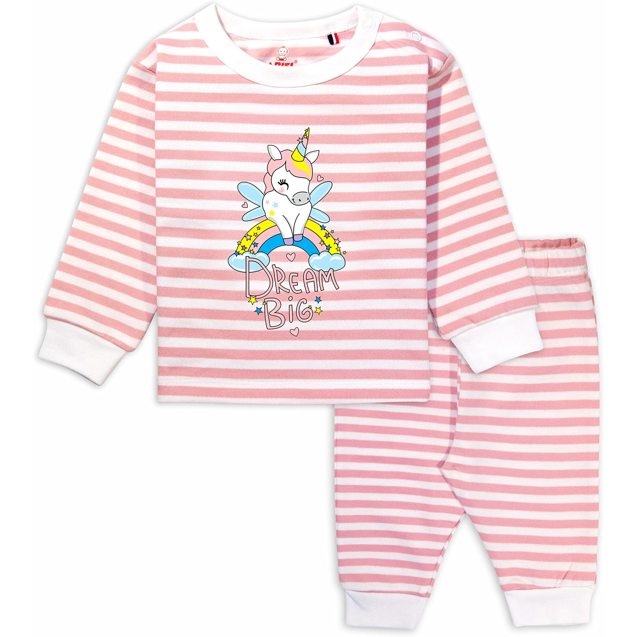 Ariel Cotton Fleece Clothing Pajama Set For Boys & Girls - Unisex Winter Clothing Sets Full Sleeve T-Shirt & Pant, Pink, 12-18 Months