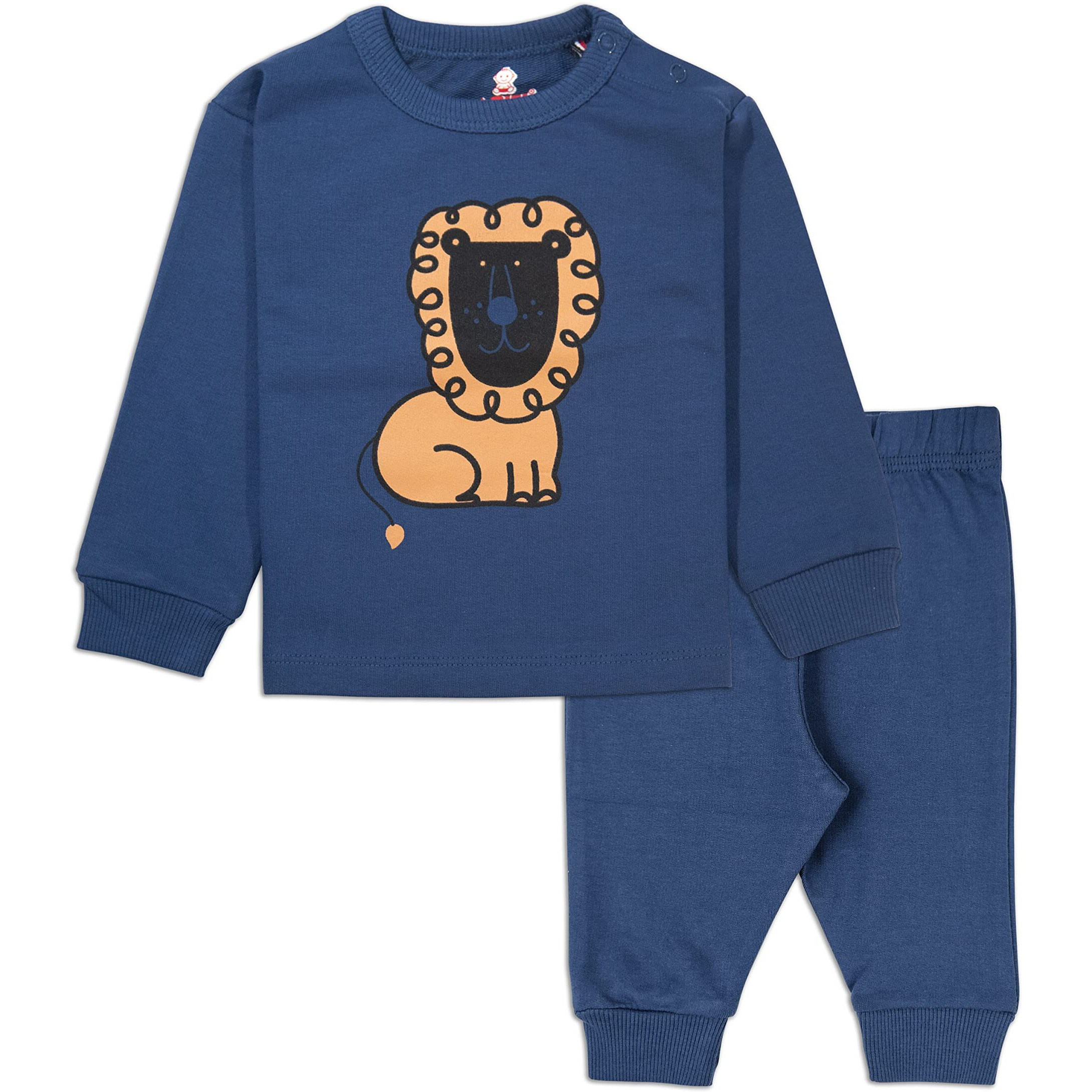 Ariel Cotton Fleece Clothing Sets For Boys & Girls - Unisex Winter Navy Lion Clothing Sets Full Sleeve T-Shirt & Pant, Size- 6-9 Months