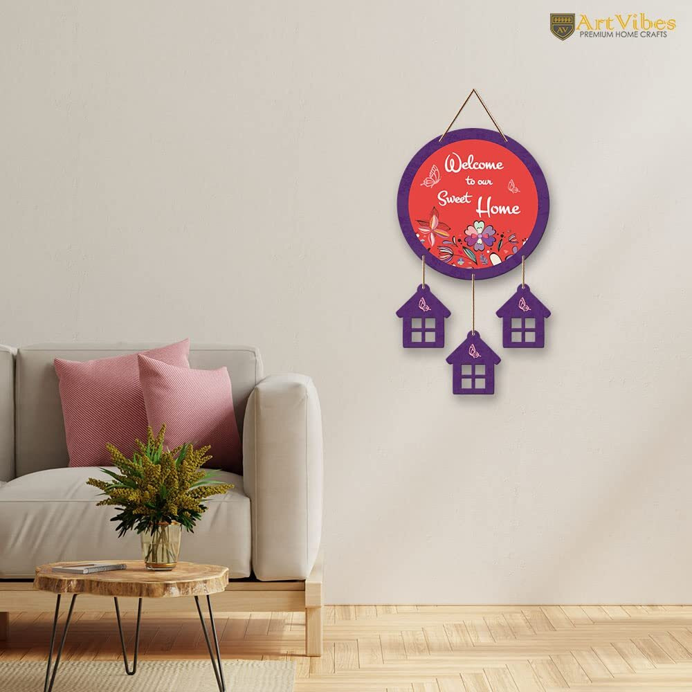 Artvibes Welcome Wooden Wall Hangings Decoration Items For Home | Gift | Quotes | Mdf Wood Decoration For Living Room | Artworks Designer| Welcome Sign Wooden Hanger | Modern Decor (Wh_7203N)