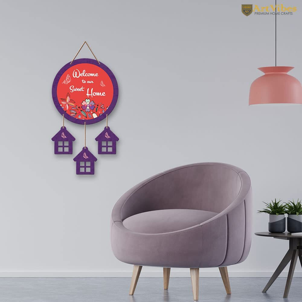 Artvibes Welcome Wooden Wall Hangings Decoration Items For Home | Gift | Quotes | Mdf Wood Decoration For Living Room | Artworks Designer| Welcome Sign Wooden Hanger | Modern Decor (Wh_7203N)
