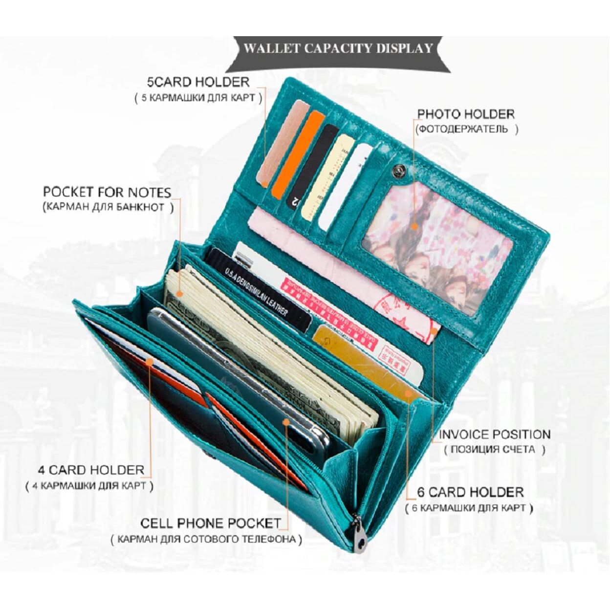 Contacts Bifold Wallets For Women With Rfid Protection | Genuine Leather Ladies Clutch/Wallet | Slim Zipper Purse/Card Holder Organizer For Women (W09-Teal Blue)