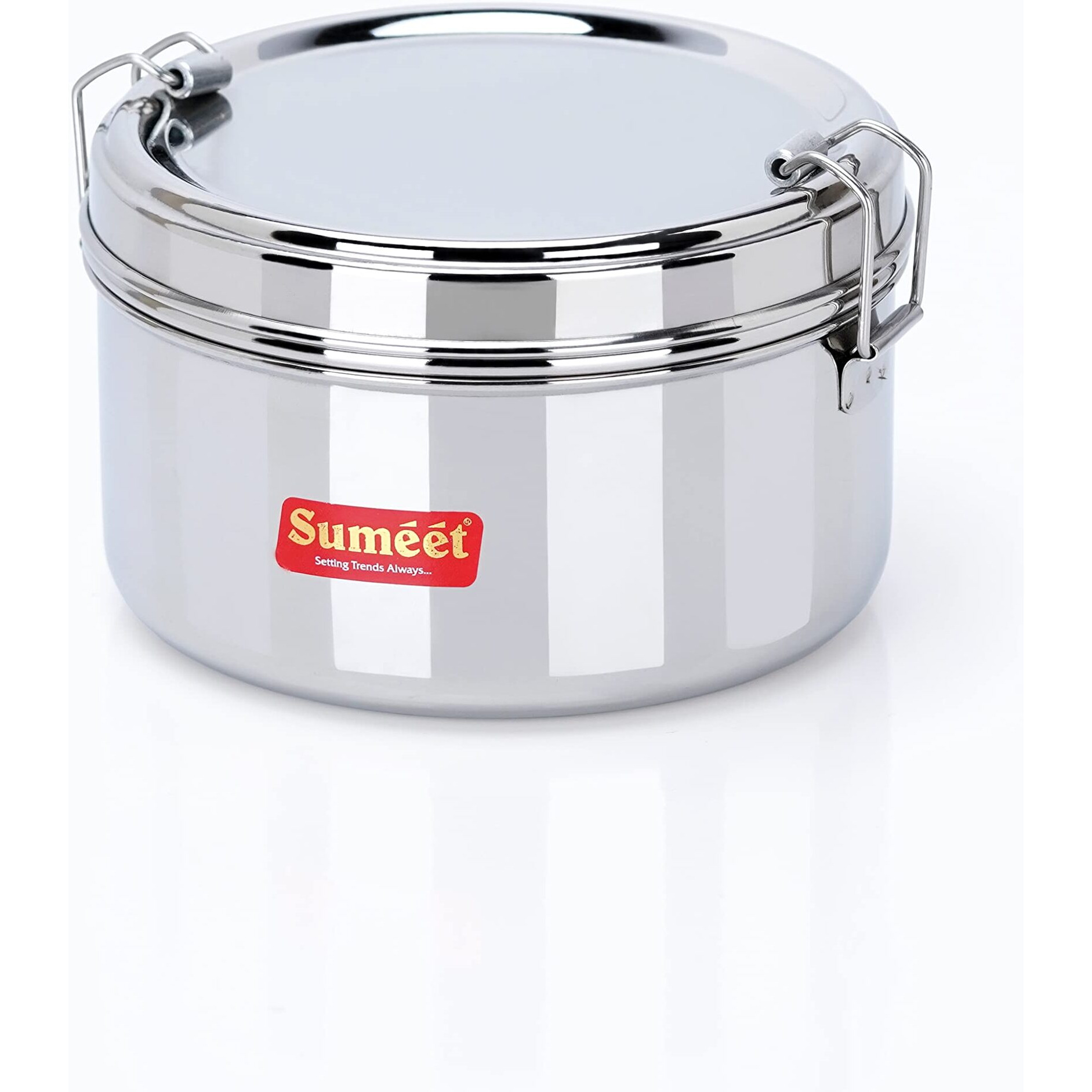 Sumeet Stainless Steel Meal Pack Lunch Box/Tiffin With Steel Separator Plate And Locking Clip, 500Ml, 13Cm Dia, Silver