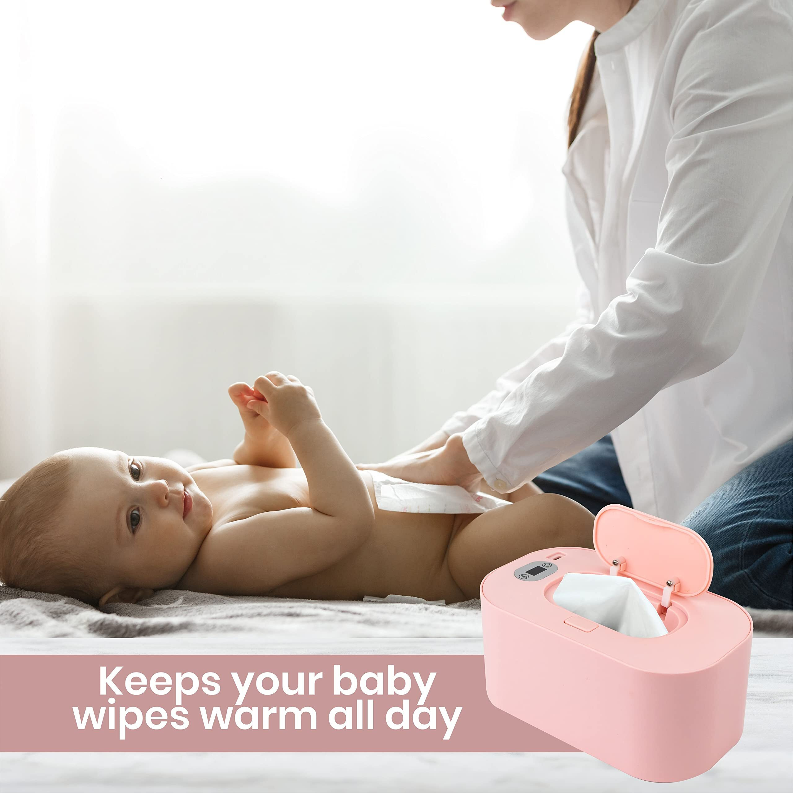 Kidhut Baby Wet Wipe Warmer Dispenser Box With Type-C Cable, 40-60 Wide Range Adjustment (Pink)