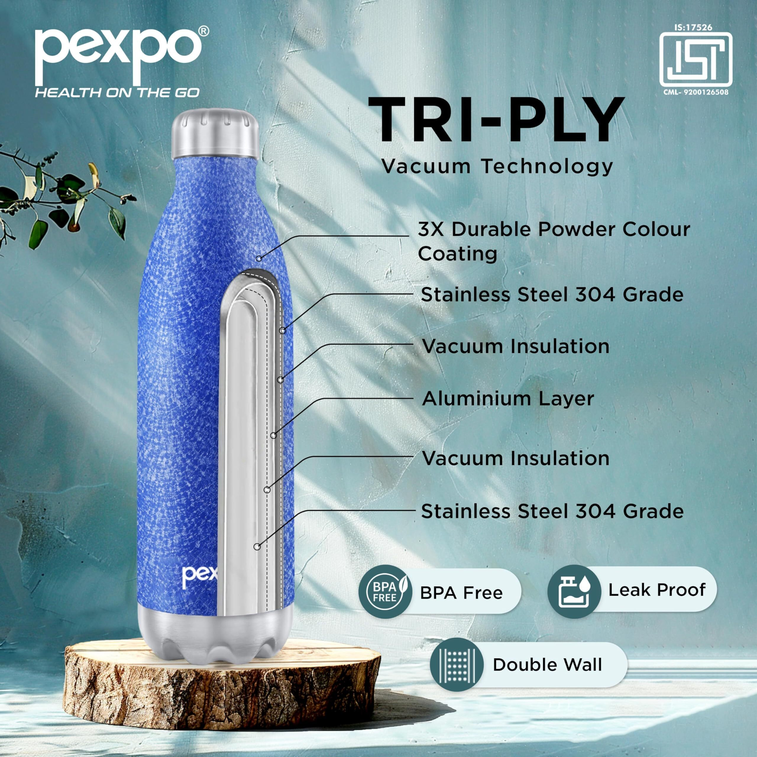 Pexpo Electro Hot & Cold Isi Certified With Jute Bag | Stainless Steel Water Bottle - 1800Ml Blue | Thermoflask | Office Bottle | Workout | Travelling | Home