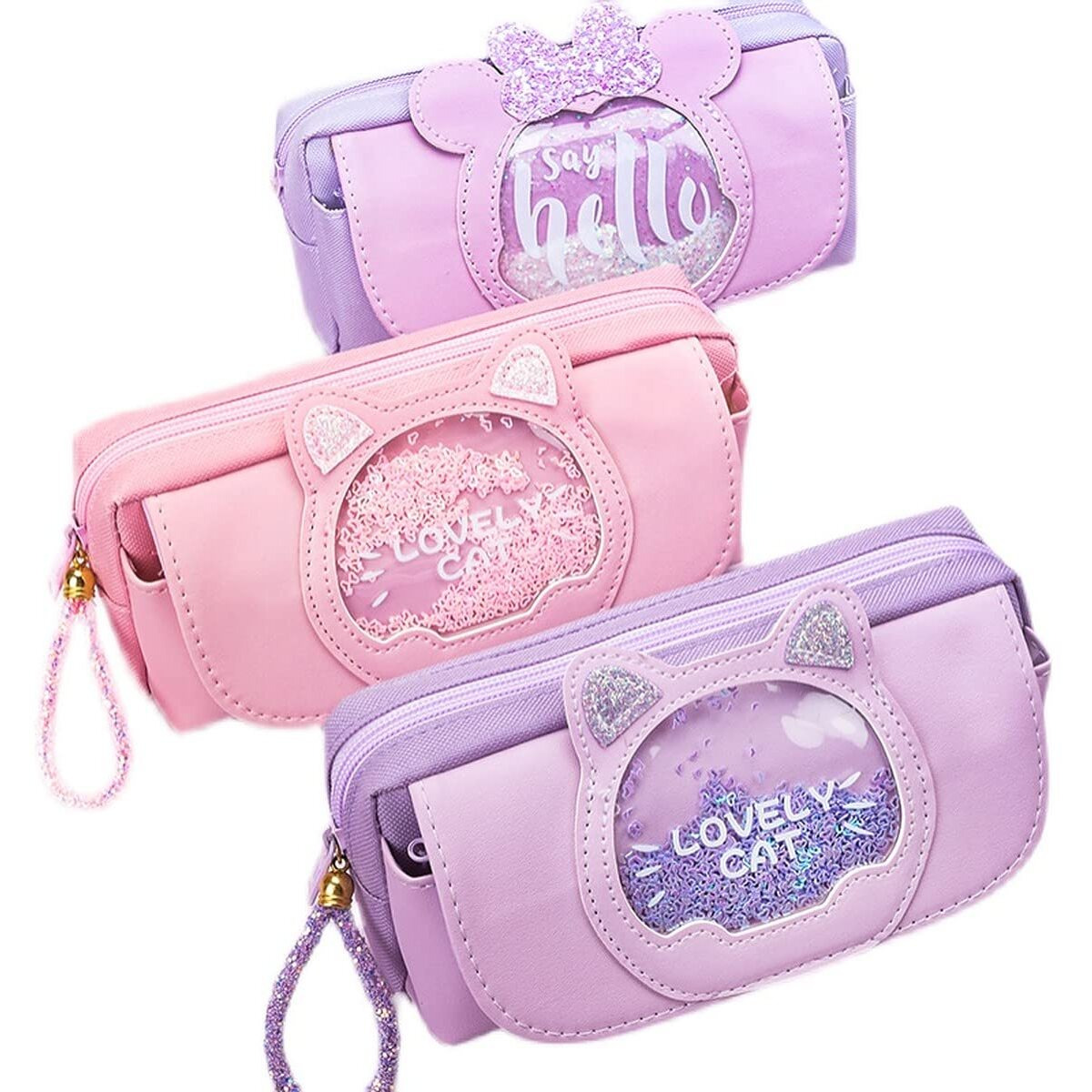 Wolpin Ethylene Vinyl Acetate (Eva) 1Pc Pencil Case Large Capacity Stationery Bag, Side Pockets Pouch With Zipper Closure Portable Makeup Case Cute For Students Girls Adults Office (Cat Purple)