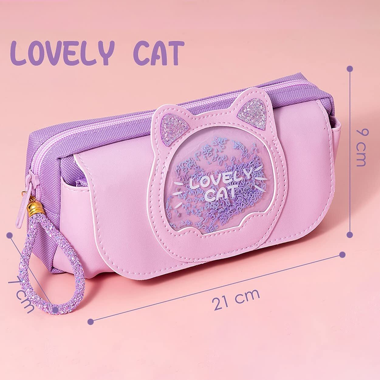 Wolpin Ethylene Vinyl Acetate (Eva) 1Pc Pencil Case Large Capacity Stationery Bag, Side Pockets Pouch With Zipper Closure Portable Makeup Case Cute For Students Girls Adults Office (Cat Purple)