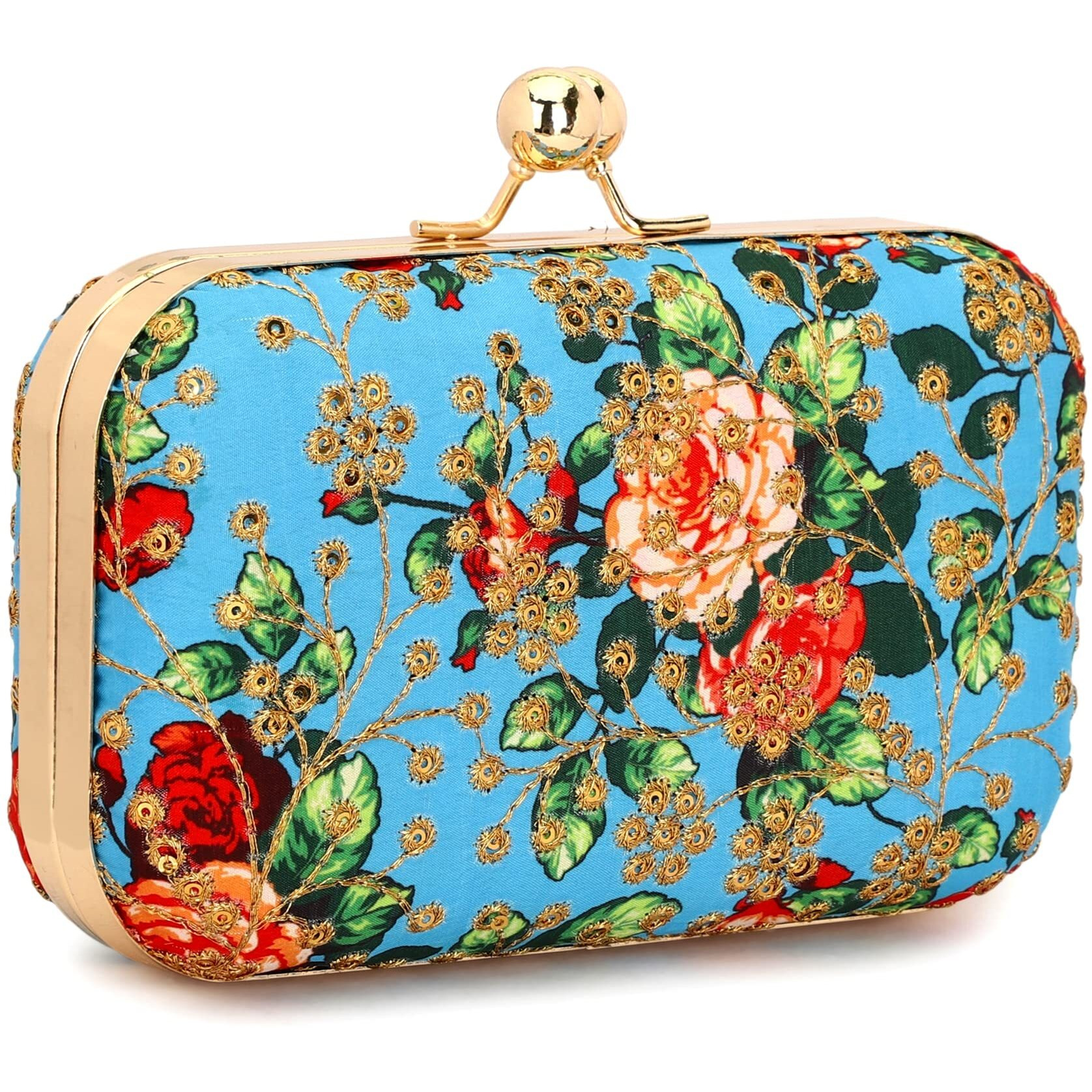 Tooba Women Handicraft Beautiful Bling Box Clutch Bag Purse For Bridal, Casual, Wedding Bag For Women & Girls (Turquoise)