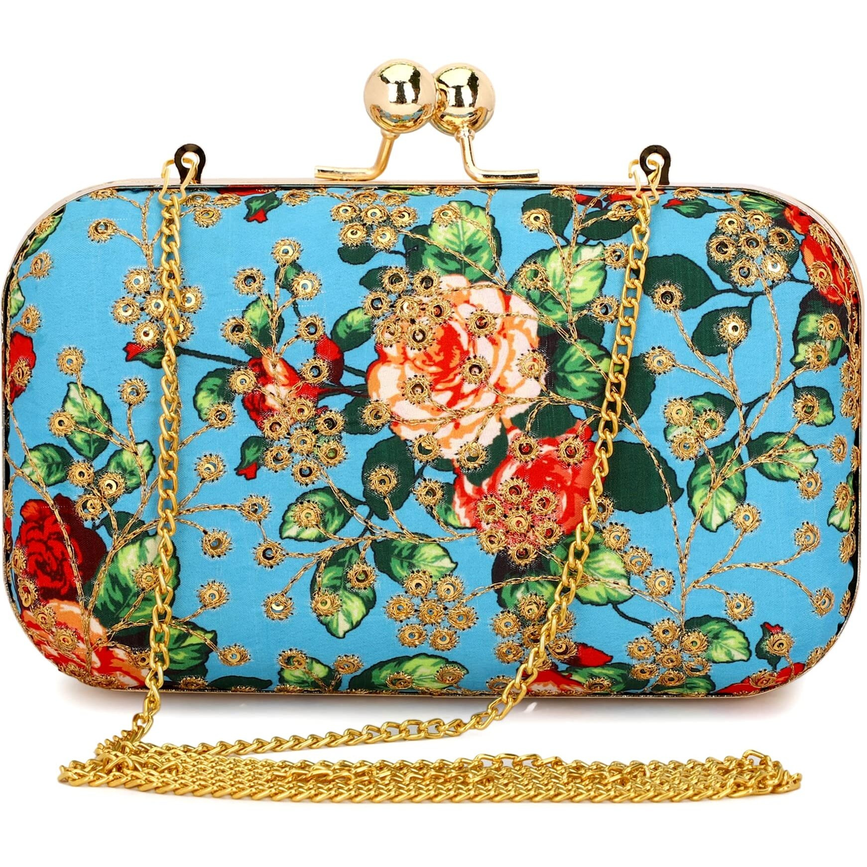 Tooba Women Handicraft Beautiful Bling Box Clutch Bag Purse For Bridal, Casual, Wedding Bag For Women & Girls (Turquoise)