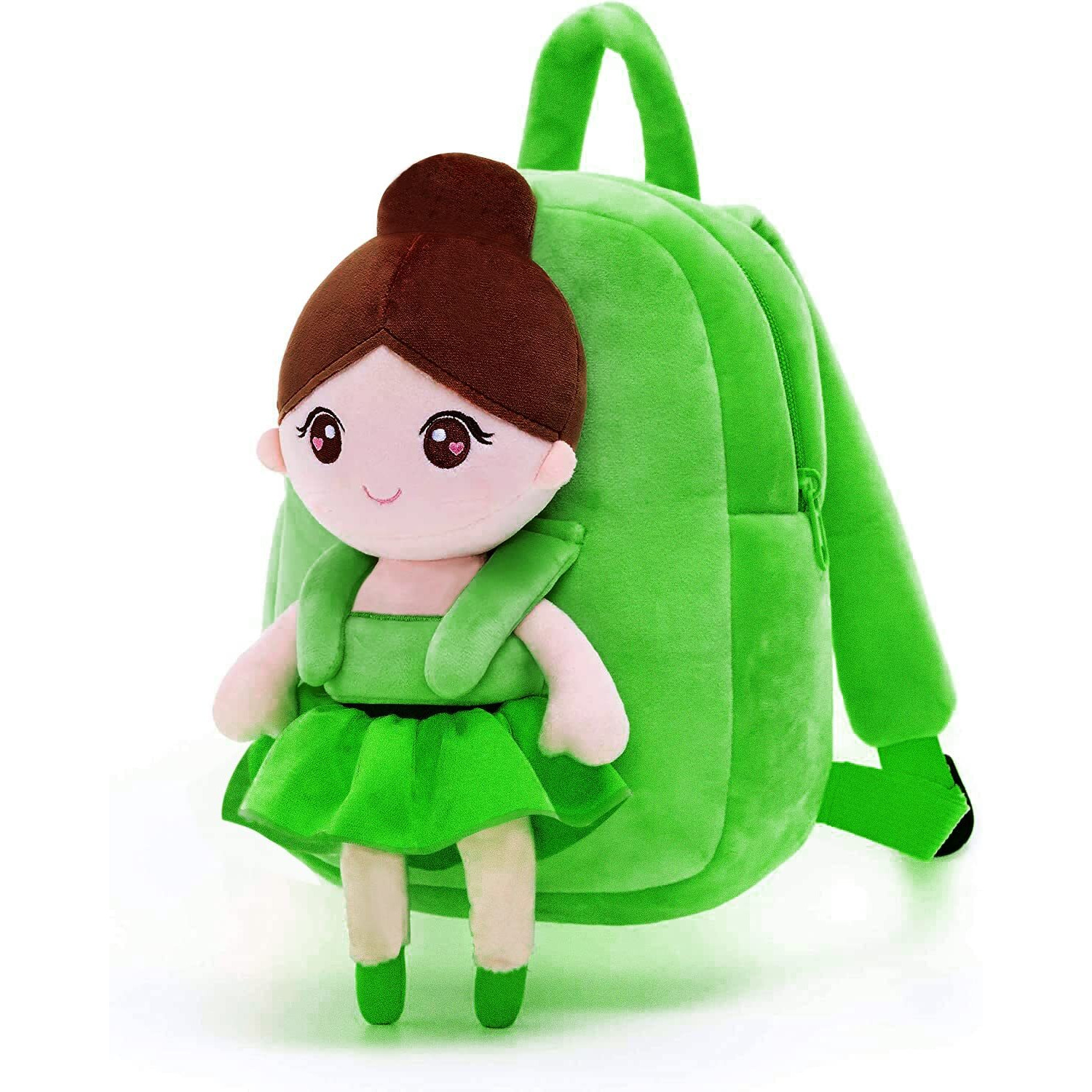 Frantic Kids Soft Animal Cartoon Travelling School Bag Soft Plush Backpacks Boys Girls Baby For 2 To 5 Years Baby/Boys/Girls Nursery, Preschool, Picnic(Green_Ballerina_Doll),10 Litres