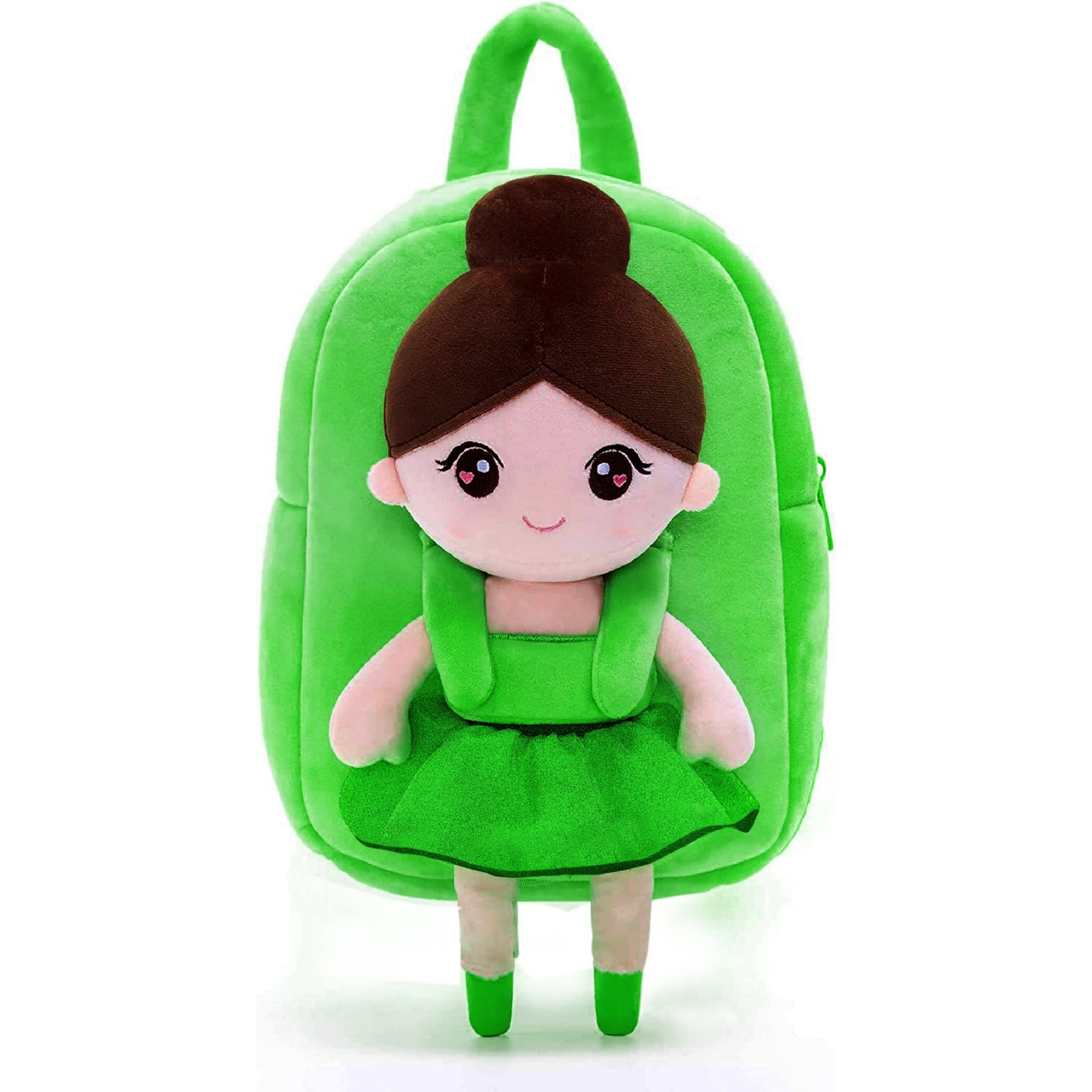 Frantic Kids Soft Animal Cartoon Travelling School Bag Soft Plush Backpacks Boys Girls Baby For 2 To 5 Years Baby/Boys/Girls Nursery, Preschool, Picnic(Green_Ballerina_Doll),10 Litres