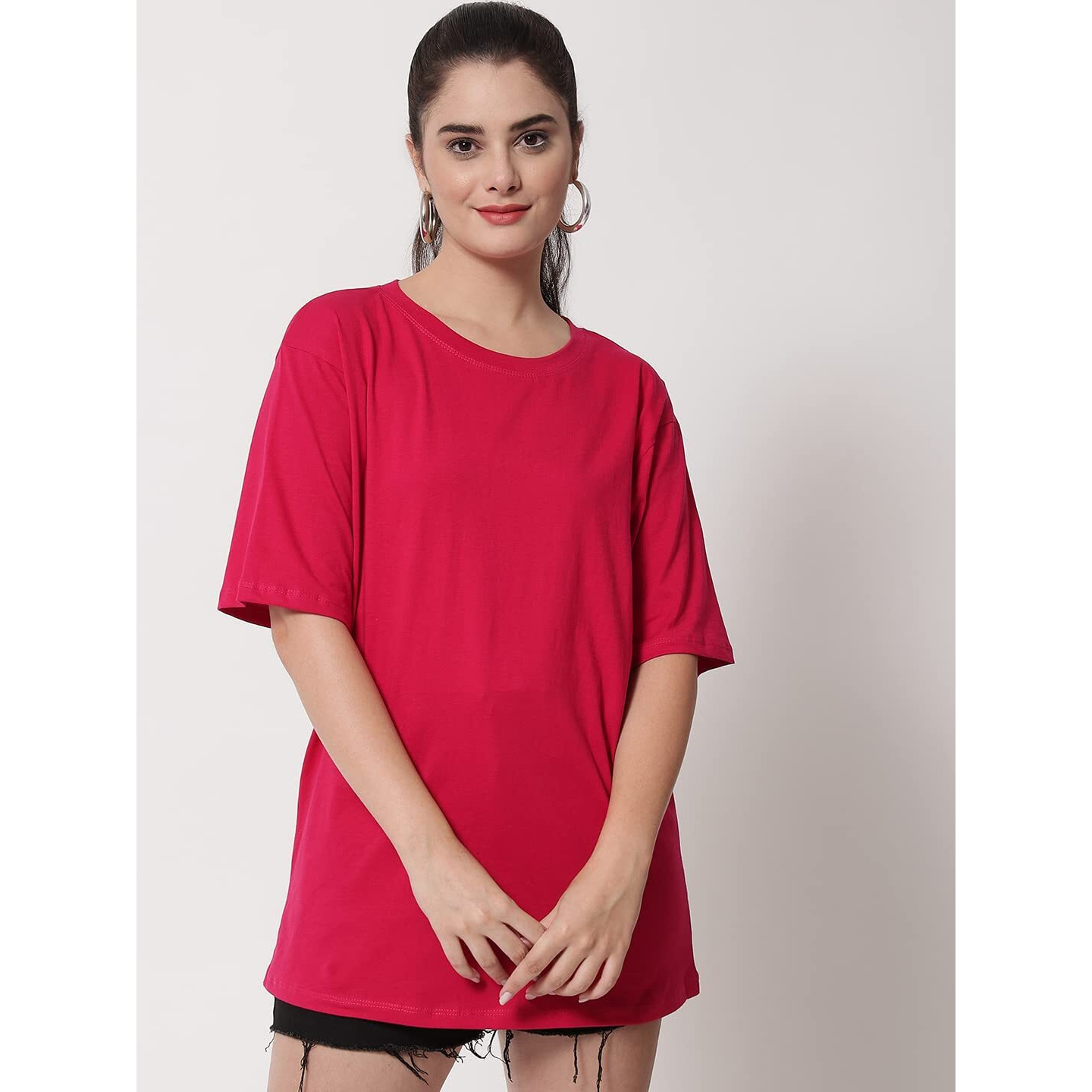 Funday Fashion Cotton Half Sleeve Printed Oversized T-Shirt For Womens/Girls (Pack Of 2) (Xxxx-Large, Rani Pink & Royal Blue)