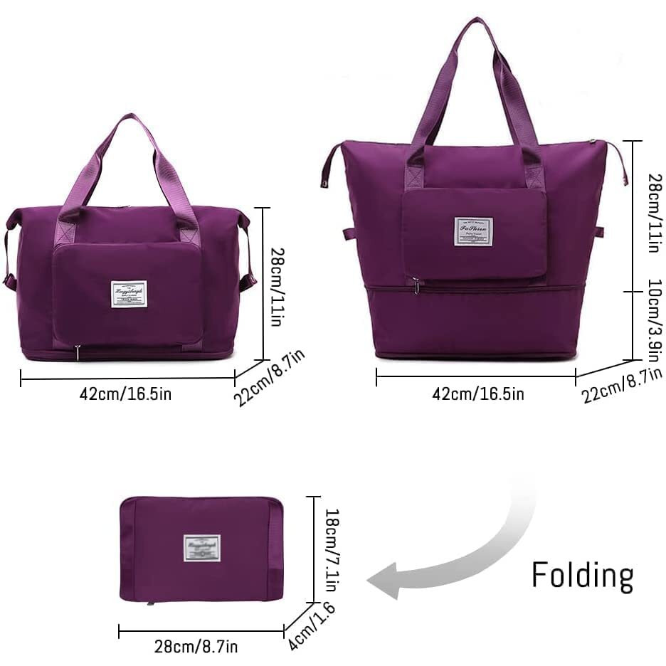 Lnt Nylon Large Capacity Folding Travel Bag Travel Lightweight Waterproof Carry On Luggage Bags With Fixed Strap Dry And Wet Separation Foldable Travel Duffel Bag Peach (Maroon Poket),55 Cms