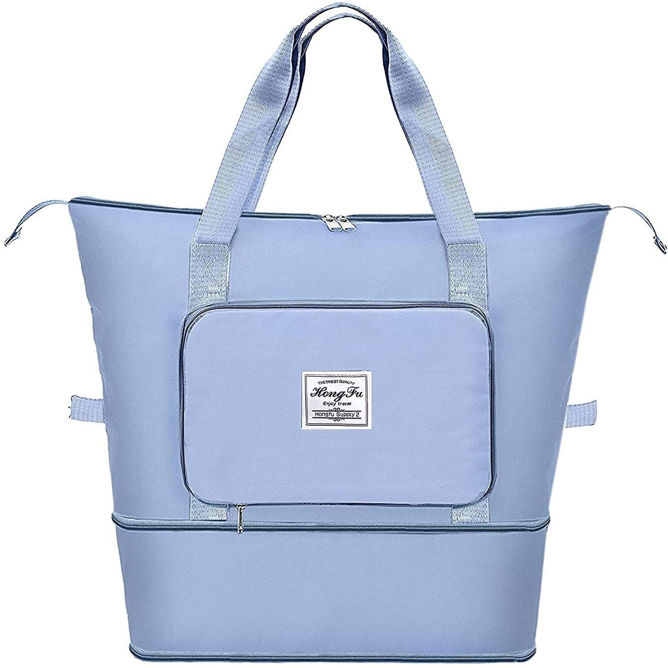 Lnt Womens Nylon Large Capacity Casual Folding Travel Bag Travel Lightweight Waterproof Carry On Luggage Bags With Fixed Strap Dry And Wet Separation Foldable Travel Duffel Bag Peach(Blue),55 Cms