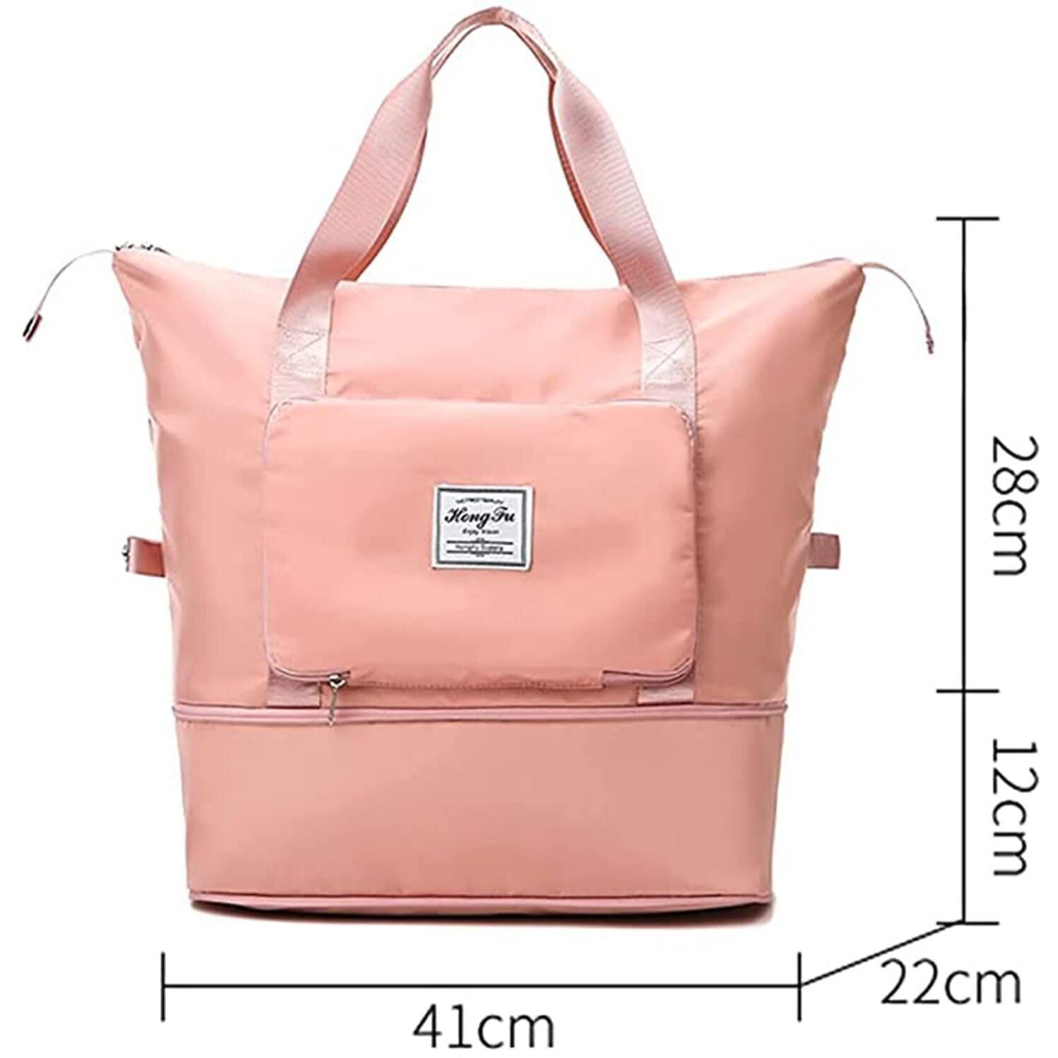 Lnt Nylon Large Capacity Folding Travel Bag Travel Lightweight Waterproof Carry On Luggage Bags With Fixed Strap Dry And Wet Separation Foldable Travel Duffel Bag Peach (Pink Poket),55 Cms