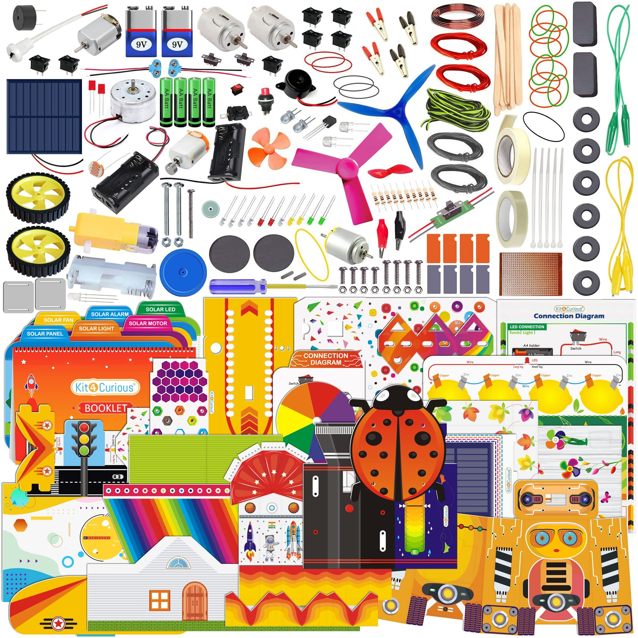 Kit4Curious 245 Experiment Kit - 220 Diy Projects + 20 Exclusive Stem Activities + 5 Solar Projects Educational Learning Smart Toy, Games And Machine Making Kit For Kids