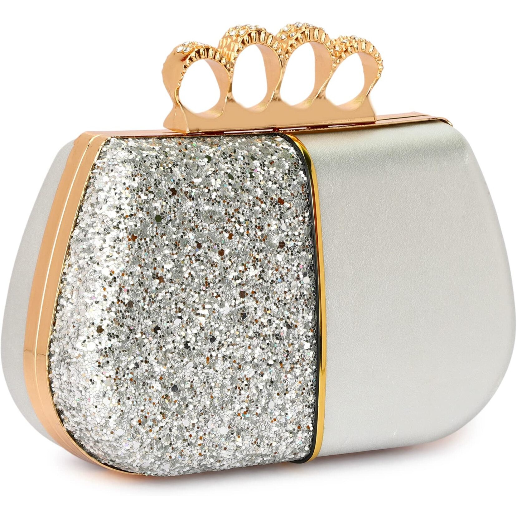 Tooba Handicraft Hand Beautiful Bling Box Clutch Bag 4 Ring Purse For Bridal, Casual, Wedding Bag For Women & Girls Bag For Women