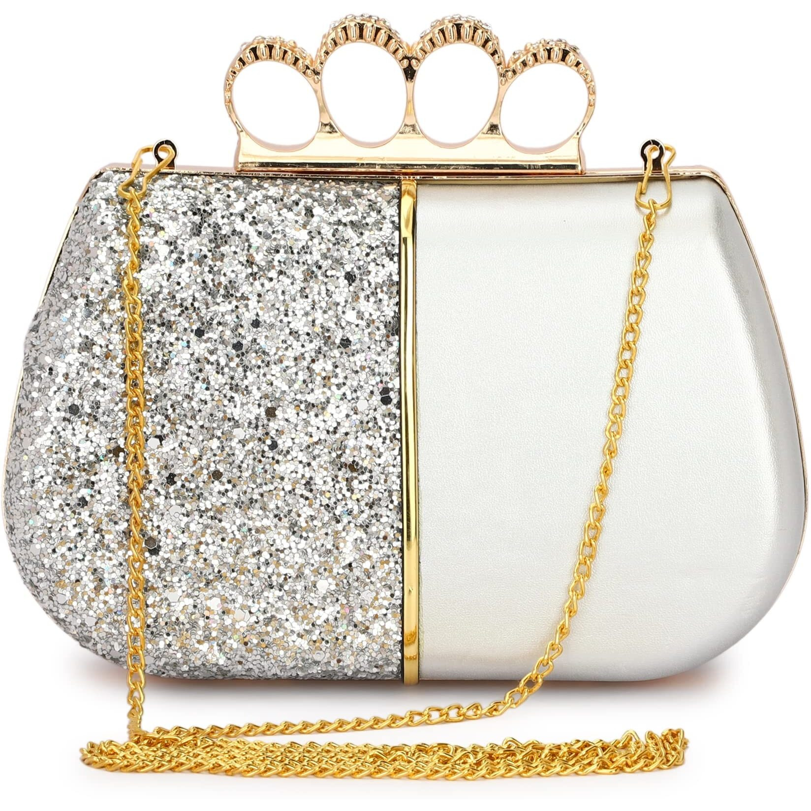 Tooba Handicraft Hand Beautiful Bling Box Clutch Bag 4 Ring Purse For Bridal, Casual, Wedding Bag For Women & Girls Bag For Women