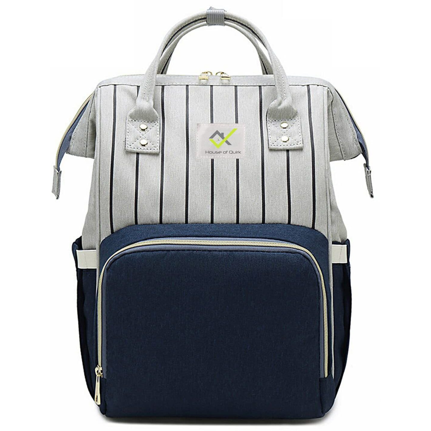 House Of Quirk Baby Diaper Bag Blue Maternity Backpack (Dark Blue/Grey Stripe)