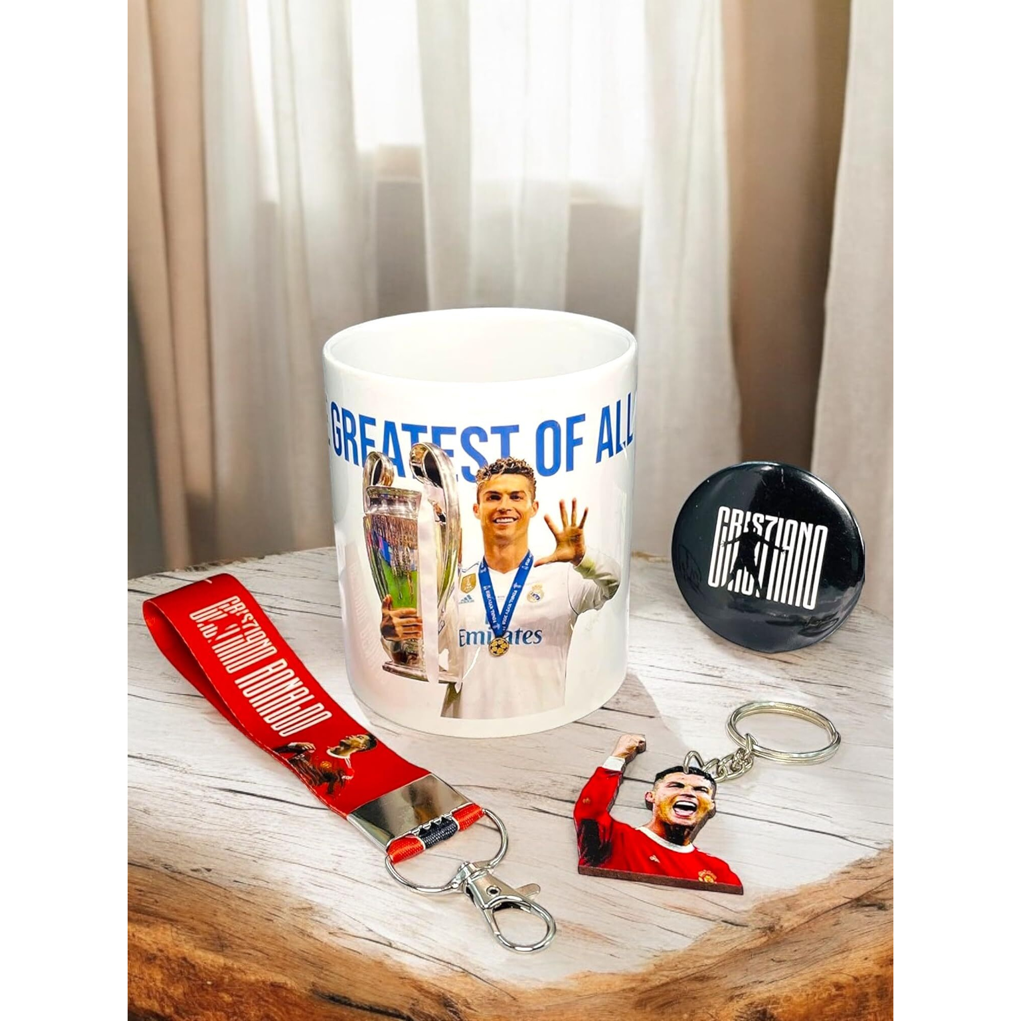 Since 7 Store Cristiano Ronaldo Gift Box For Cr7 Fans, Includes 4 Products 1 Cr7 Mug, 1 Keychain, 1 Keychain Lanyard & 1 Badge