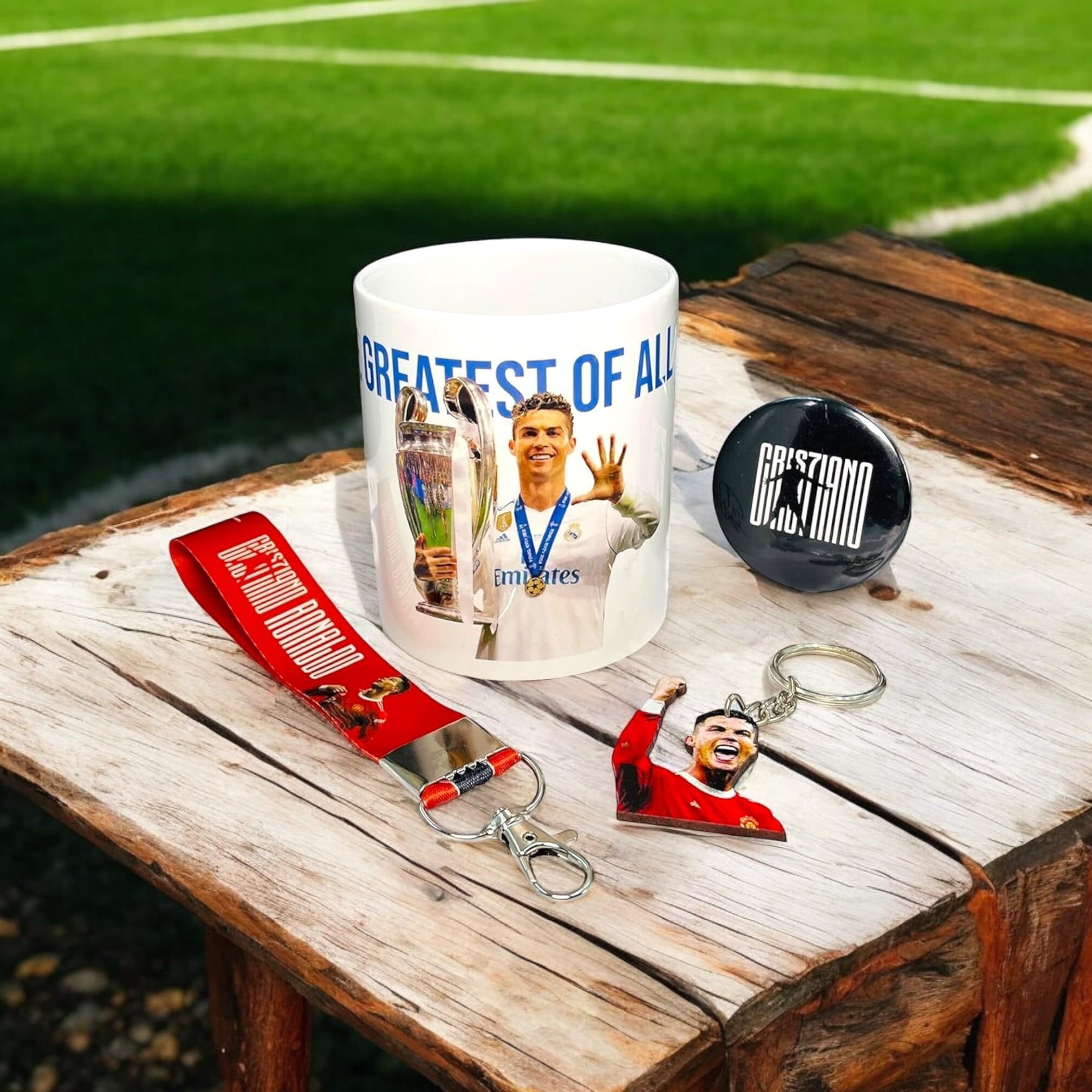 Since 7 Store Cristiano Ronaldo Gift Box For Cr7 Fans, Includes 4 Products 1 Cr7 Mug, 1 Keychain, 1 Keychain Lanyard & 1 Badge