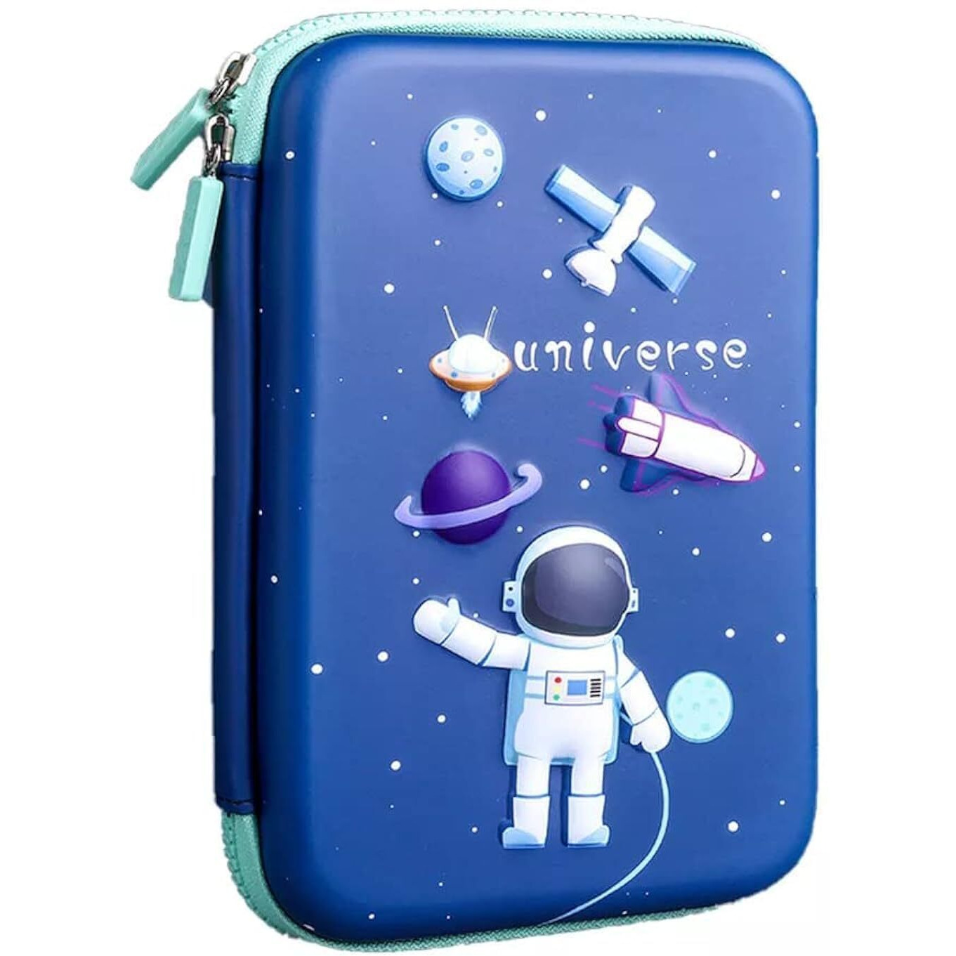 Brand Conquer Big Size Eva 3D Cover Large Capacity Space Astronaut Pencil Case Compartments, School Pouch Premium Stylish Pen Holder (Big Size Astronaut Pencil Case, Ethylene Vinyl Acetate (Eva) Blue)