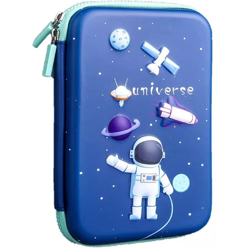 Brand Conquer Big Size Eva 3D Cover Large Capacity Space Astronaut Pencil Case Compartments, School Pouch Premium Stylish Pen Holder (Big Size Astronaut Pencil Case, Ethylene Vinyl Acetate (Eva) Blue)