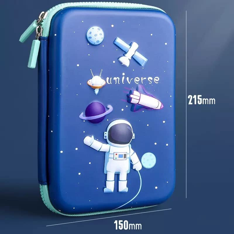 Brand Conquer Big Size Eva 3D Cover Large Capacity Space Astronaut Pencil Case Compartments, School Pouch Premium Stylish Pen Holder (Big Size Astronaut Pencil Case, Ethylene Vinyl Acetate (Eva) Blue)