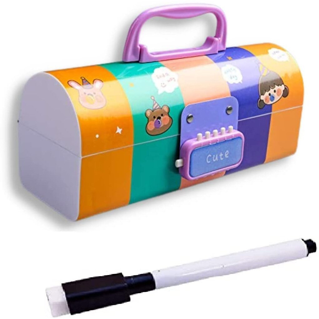 Invite Enterprise Plastic Kids Pen & Pencil Box,Suitcase Style Password Lock Pencil Case,Multi-Layer Pencil Box For Kids,Stationary Organizer Case For Kids,Return Gift For Kids (Cute-Multicolor)