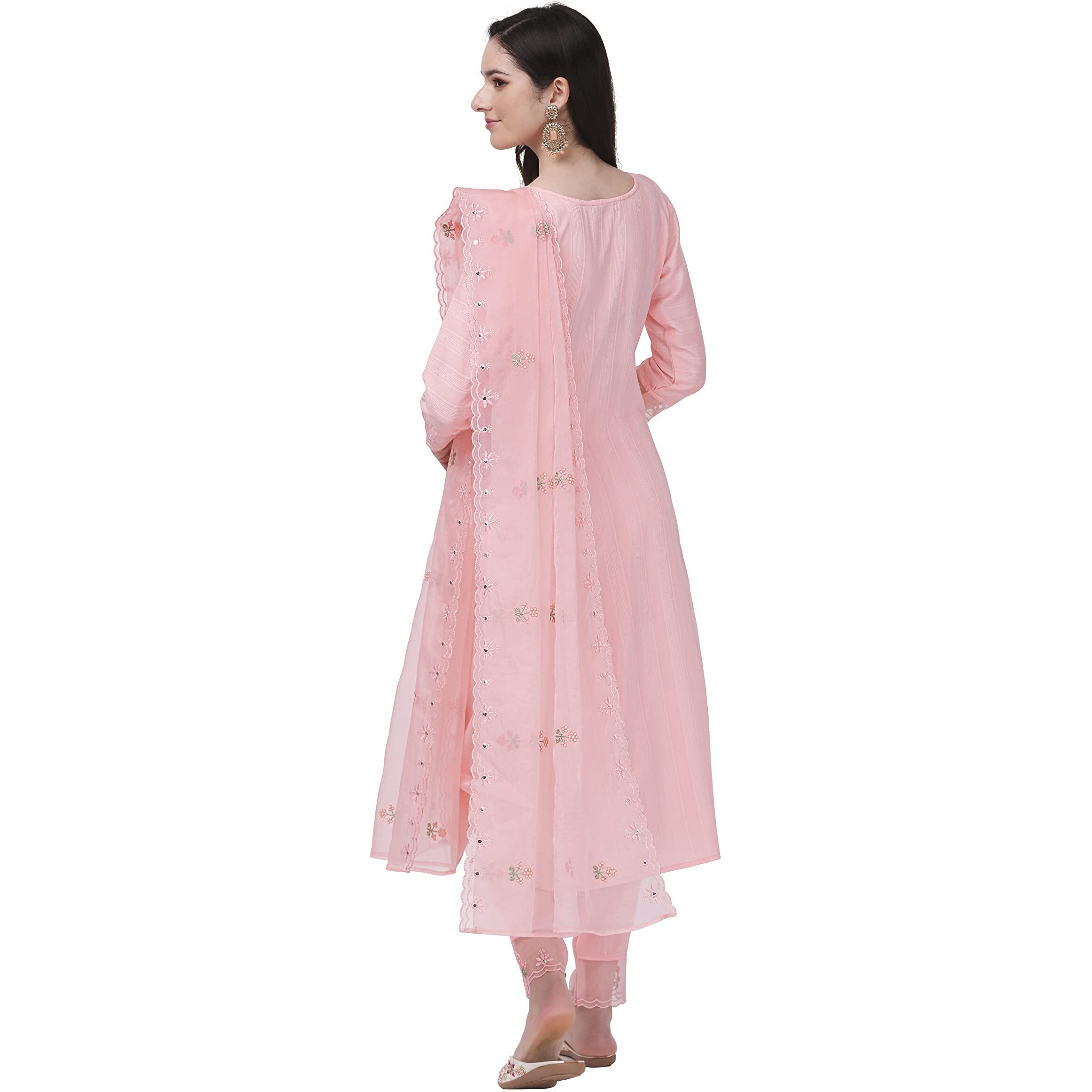 Trendmalls Women's Cotton Embroidery Salwar Suit Set Kurta Pant With Dupatta (G103-Lightpink-M)