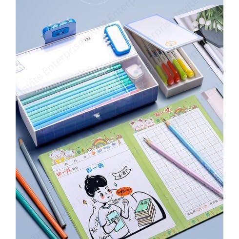 Invite Enterprise Plastic Kids Pen & Pencil Box | Suitcase Style Password Lock Case, Multi-Layer For Kids,Boys,Girls,Stationary Organizer Case Kids,Return Gift (Unicorn-Pink)