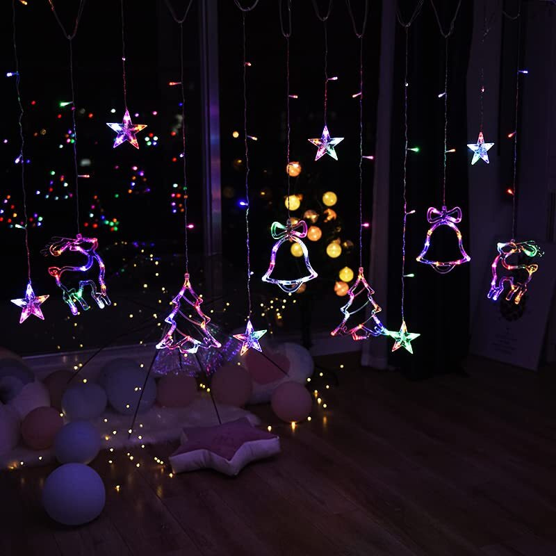 The Purple Tree Led Christmas Star Deer Hanging Curtain Plastic Led Lights (2.5 Meters Pack Of 1) Curtain Light For Christmas Indoor Outdoor Decoration Wedding (Multicolor) Christmas Fairy Light