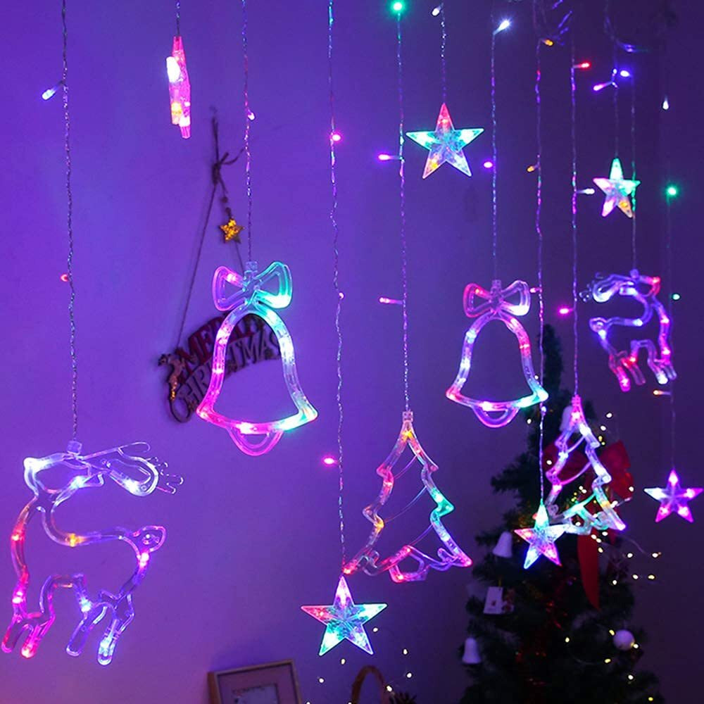 The Purple Tree Led Christmas Star Deer Hanging Curtain Plastic Led Lights (2.5 Meters Pack Of 1) Curtain Light For Christmas Indoor Outdoor Decoration Wedding (Multicolor) Christmas Fairy Light
