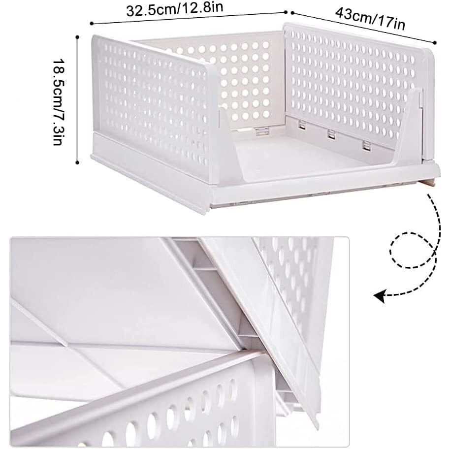 Jd Fresh Big Size 4 Pieces Wardrobe Organizer For Storage/Polypropylene Foldable & Stackable Closet Basket/Cupboard Organizer For Clothes/Space Saver For Kitchen(White), Clothing