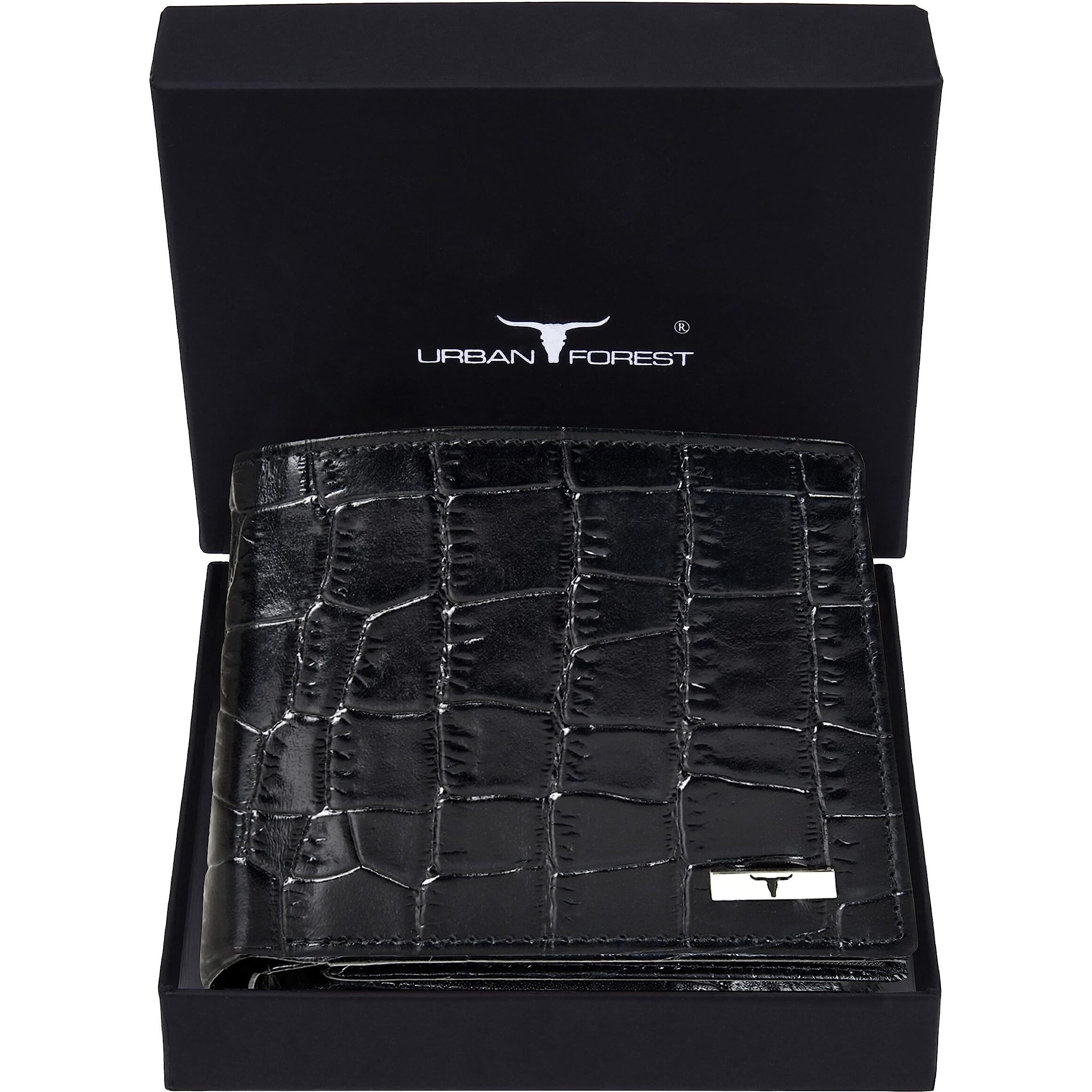 Urban Forest Carl Printed Black Leather Wallet For Men