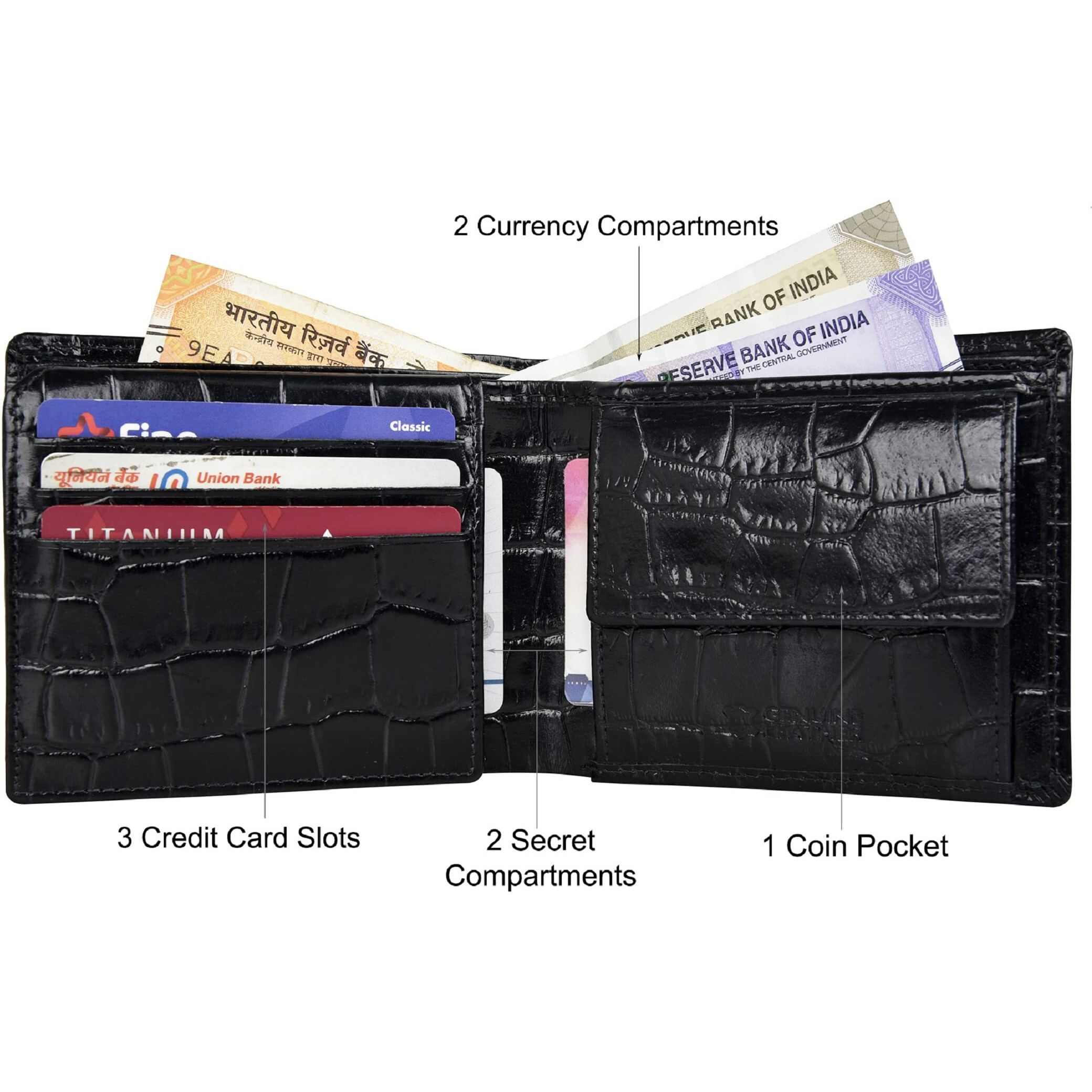 Urban Forest Carl Printed Black Leather Wallet For Men