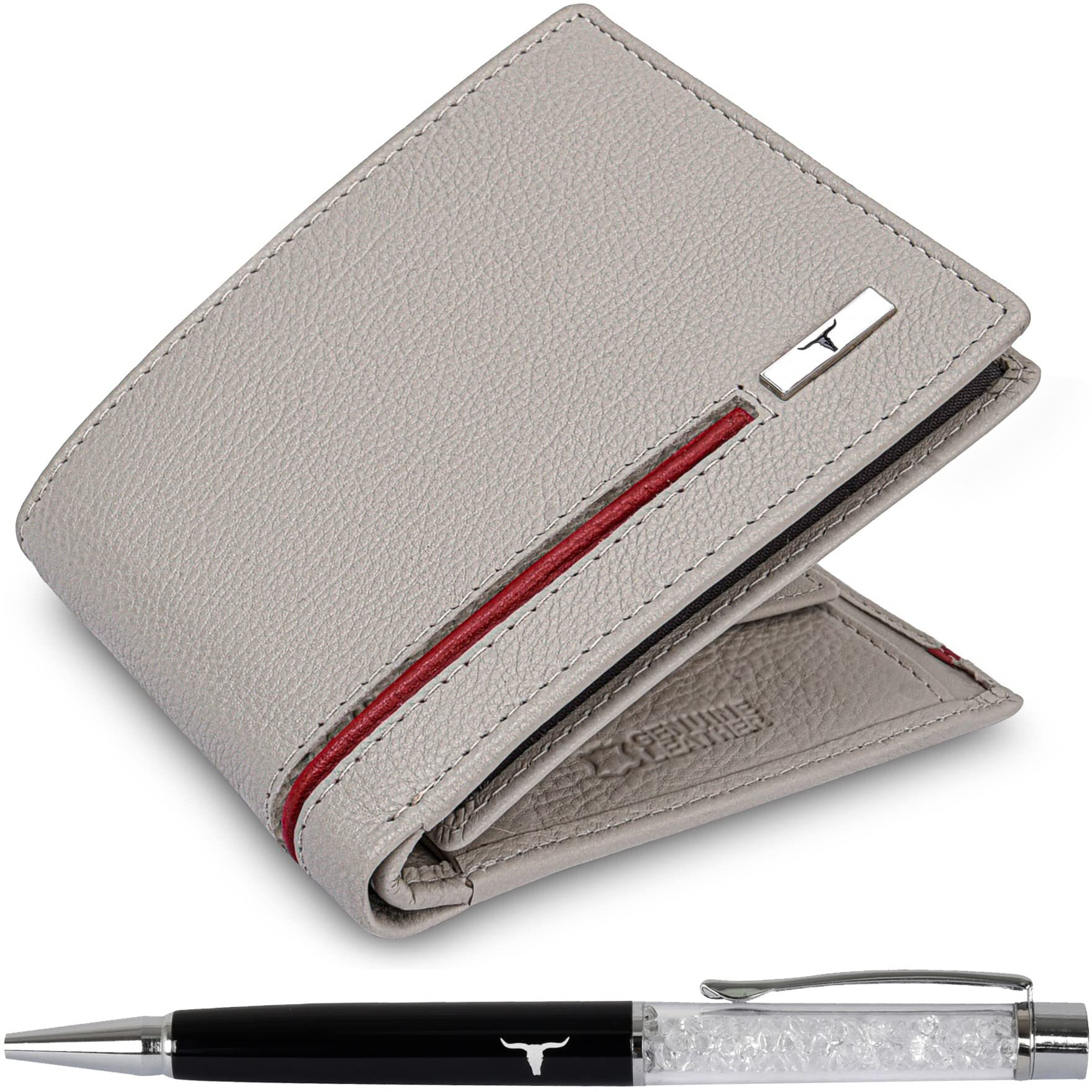 Urban Forest Stag Sand/Red Leather Wallet & Pen Combo Gift Set For Men