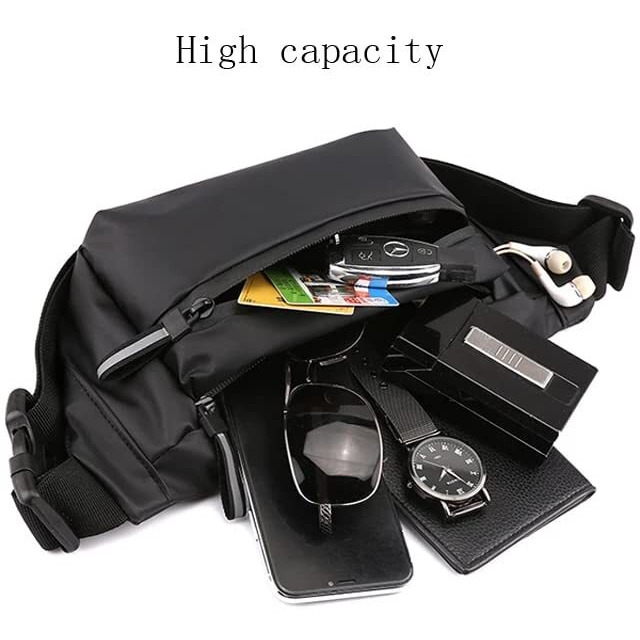 Ketmart Mens And Women Fanny Pack Wasit Bag With Triple Pockets Design Adjustable Large Size Belt Water-Resistant For Men Women Running Workout Hiking Travel Outdoor Picnic. (Black)
