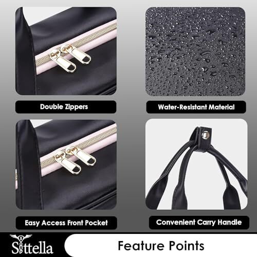 Sittella Waterproof Pu Leather Foldable Toiletry Kit Bag With Hanging Hook, Travel Storage Organizer, Vanity Make Up Organizer Bag For Women, Full Size Container For Toiletries, Black - 10 Cm