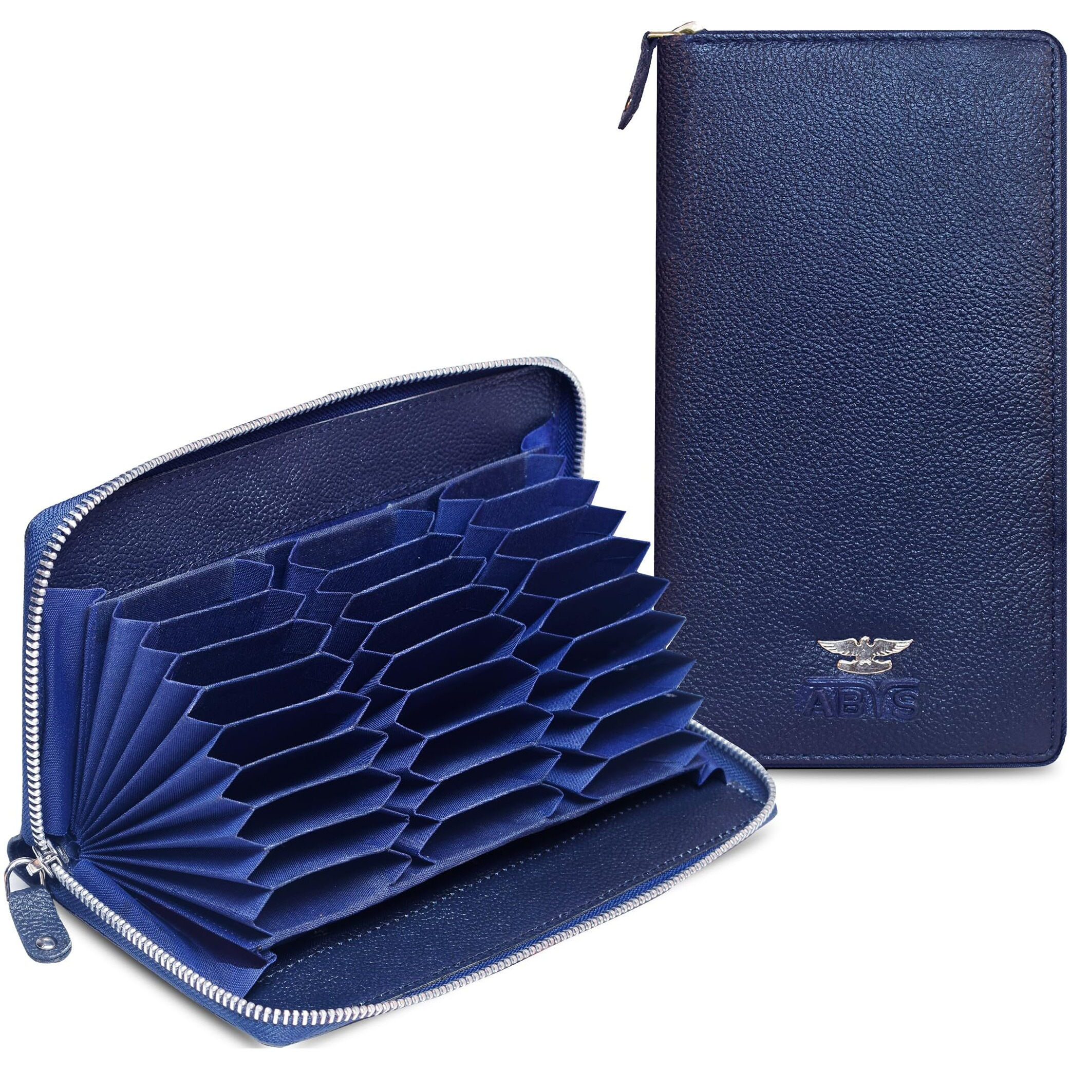 Abys Genuine Leather Rfid Protected 27 Card Slots Wallet For Men And Women (Blue)