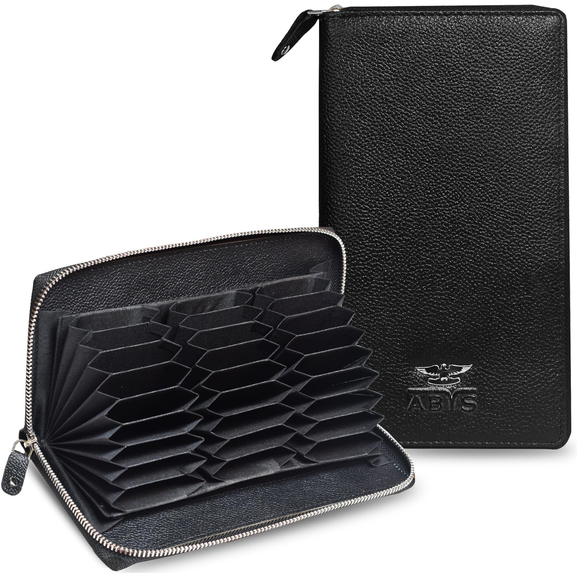 Abys Genuine Leather Rfid Protected 27 Card Slots Wallet For Men And Women (Black)