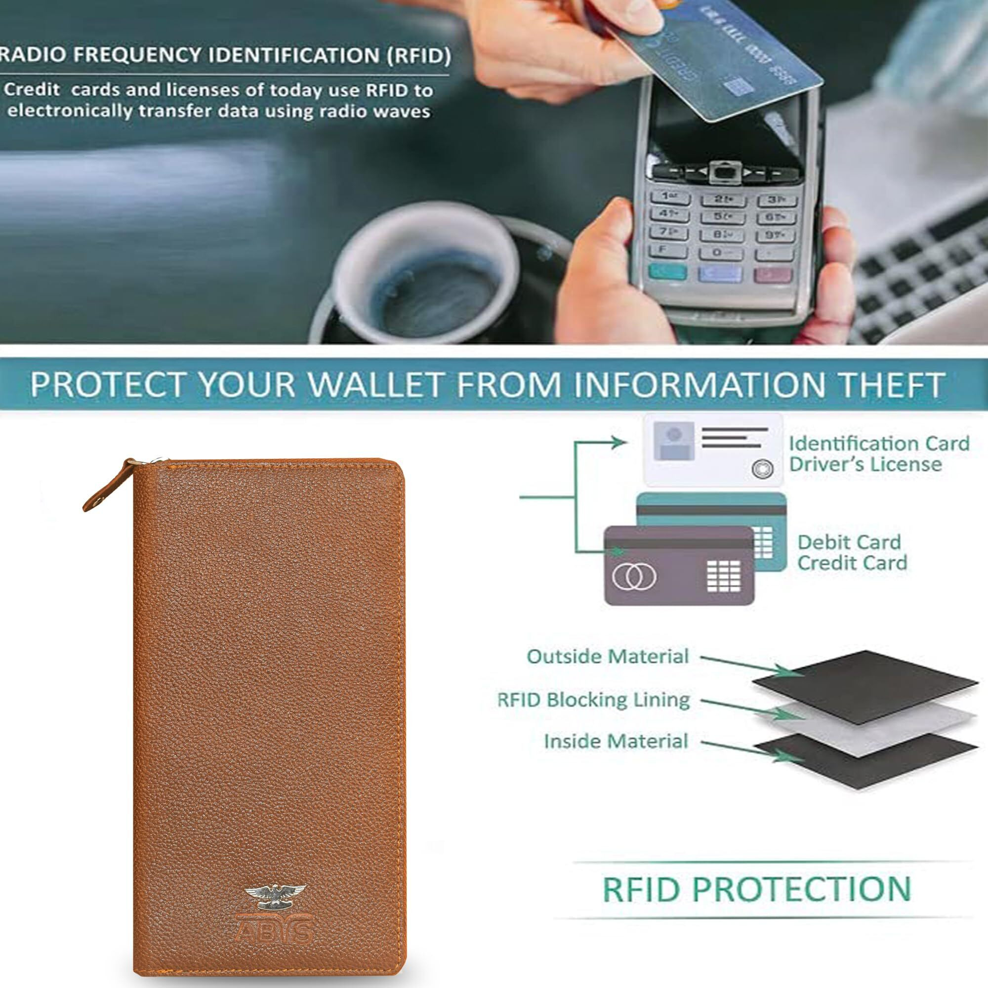 Abys Genuine Leather Rfid Protected 27 Card Slots Wallet For Men And Women (Tan)
