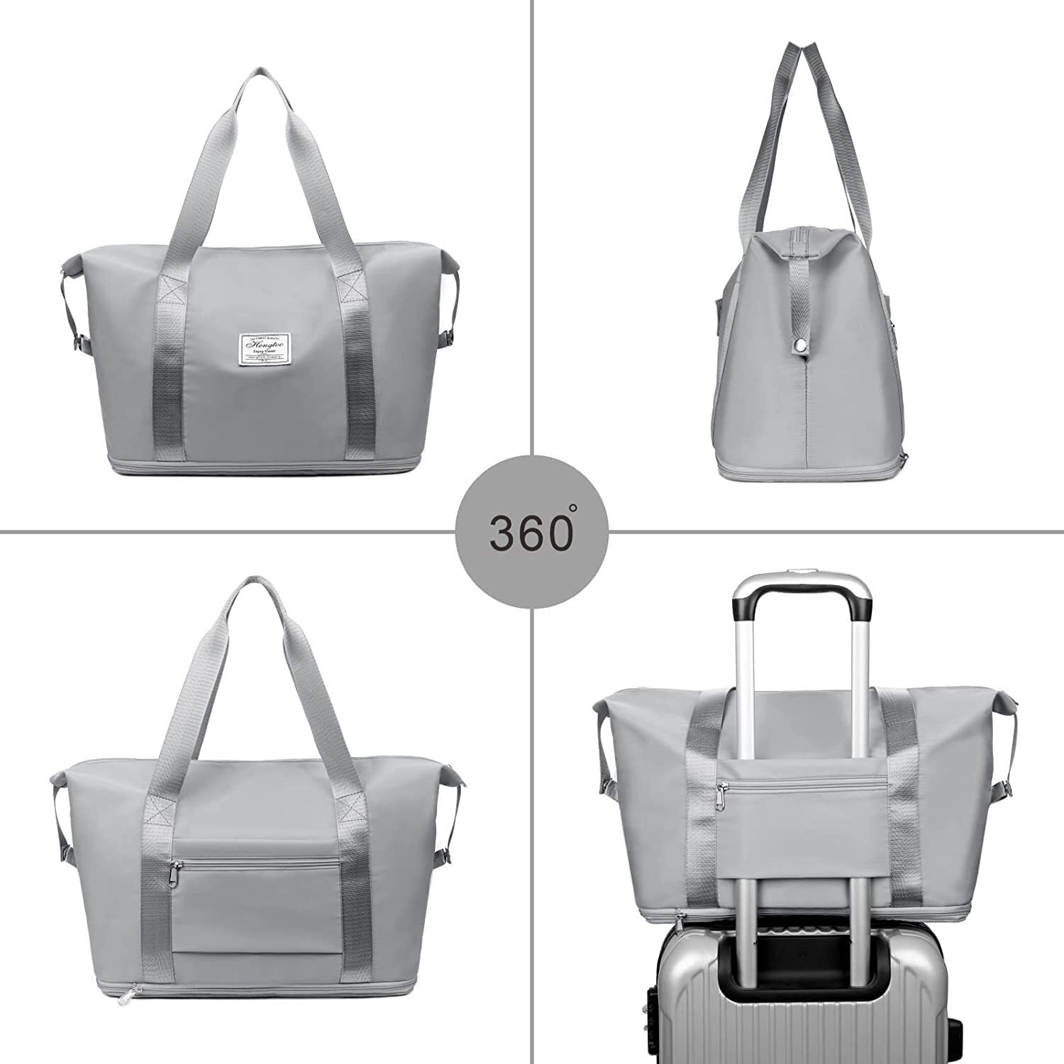 Lnt Womens Large Capacity Folding Casual Travel Bag Travel Lightweight Waterproof Carry On Luggage Bags With Fixed Strap Dry And Wet Separation Foldable Duffel Bag For Foldable Bag Peach,(Gray Poket)