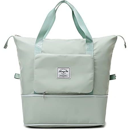 Lnt Large Capacity Folding Womens Travel Bag Travel Lightweight Waterproof Carry On Luggage Bags With Fixed Strap Dry & Wet Separation Foldable Travel Duffel Bag Peach (Green Pocket)