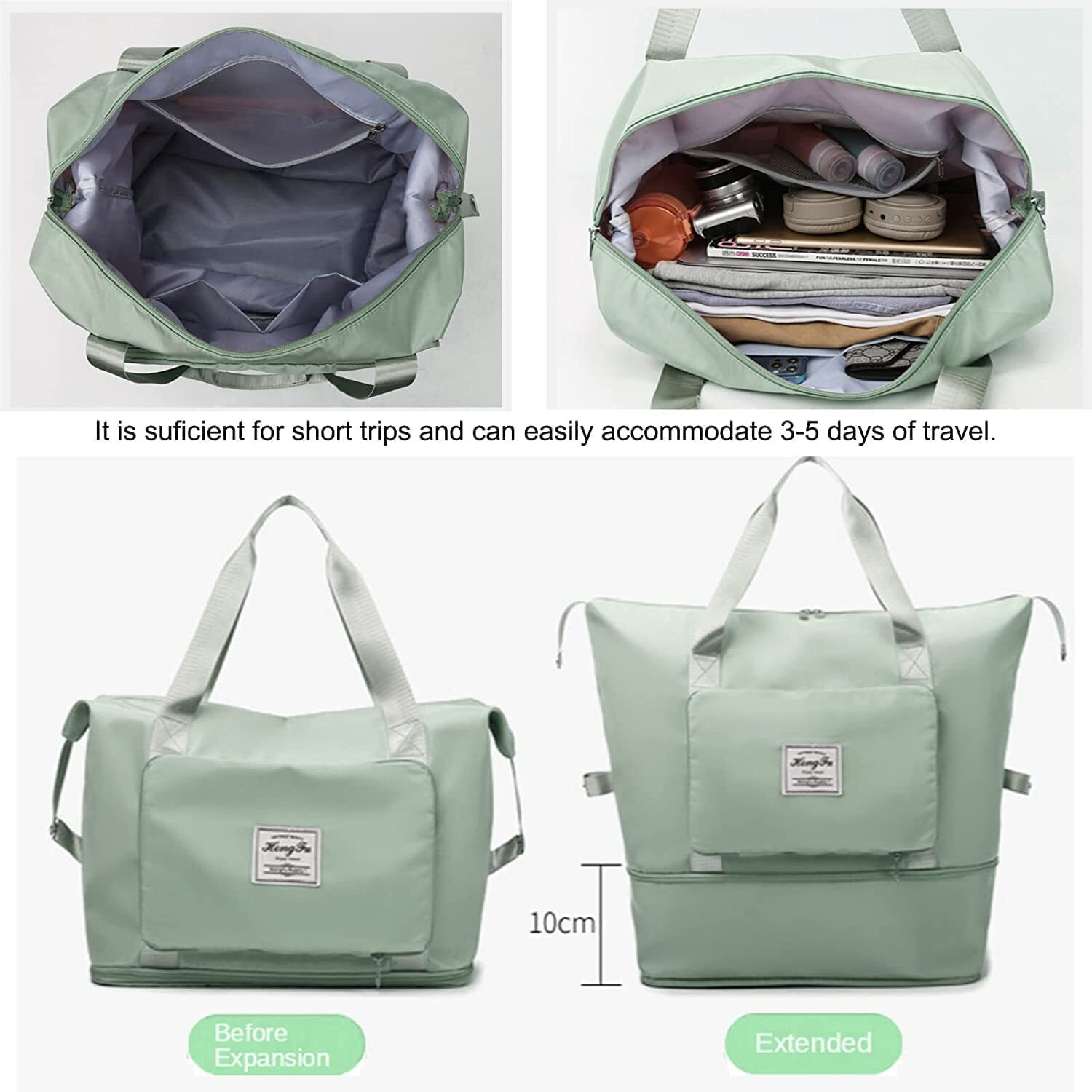 Lnt Large Capacity Folding Womens Travel Bag Travel Lightweight Waterproof Carry On Luggage Bags With Fixed Strap Dry & Wet Separation Foldable Travel Duffel Bag Peach (Green Pocket)