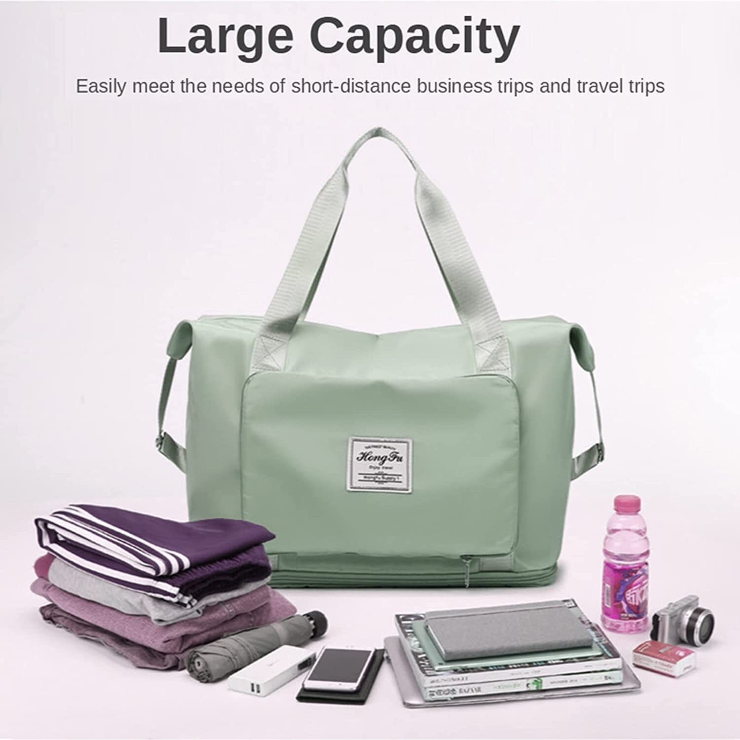 Lnt Large Capacity Folding Womens Travel Bag Travel Lightweight Waterproof Carry On Luggage Bags With Fixed Strap Dry & Wet Separation Foldable Travel Duffel Bag Peach (Green Pocket)